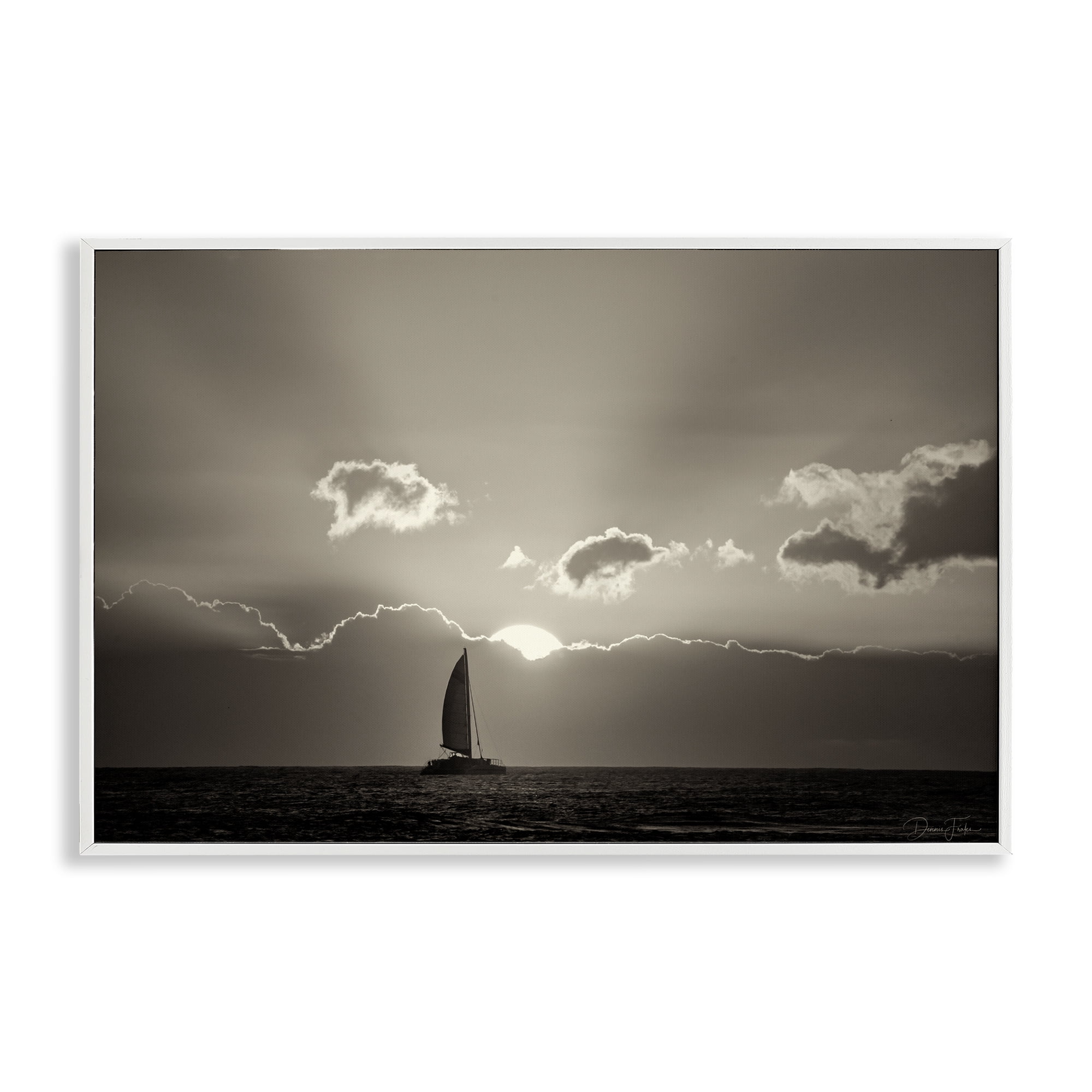Stupell Industries Sun Peeking Over Boat Landscape & Nature Photography White Framed Art Print Wall Art, 24 x 16