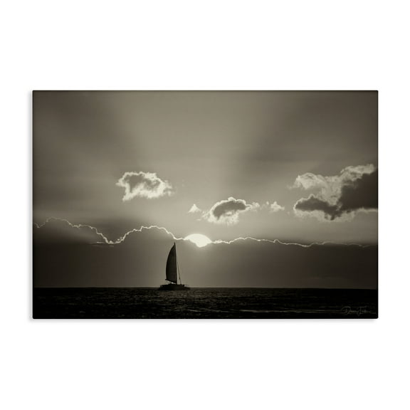 Stupell Industries Sun Peeking Over Boat Landscape & Nature Photography Wrapped Canvas Art Print Wall Art, 24 x 16