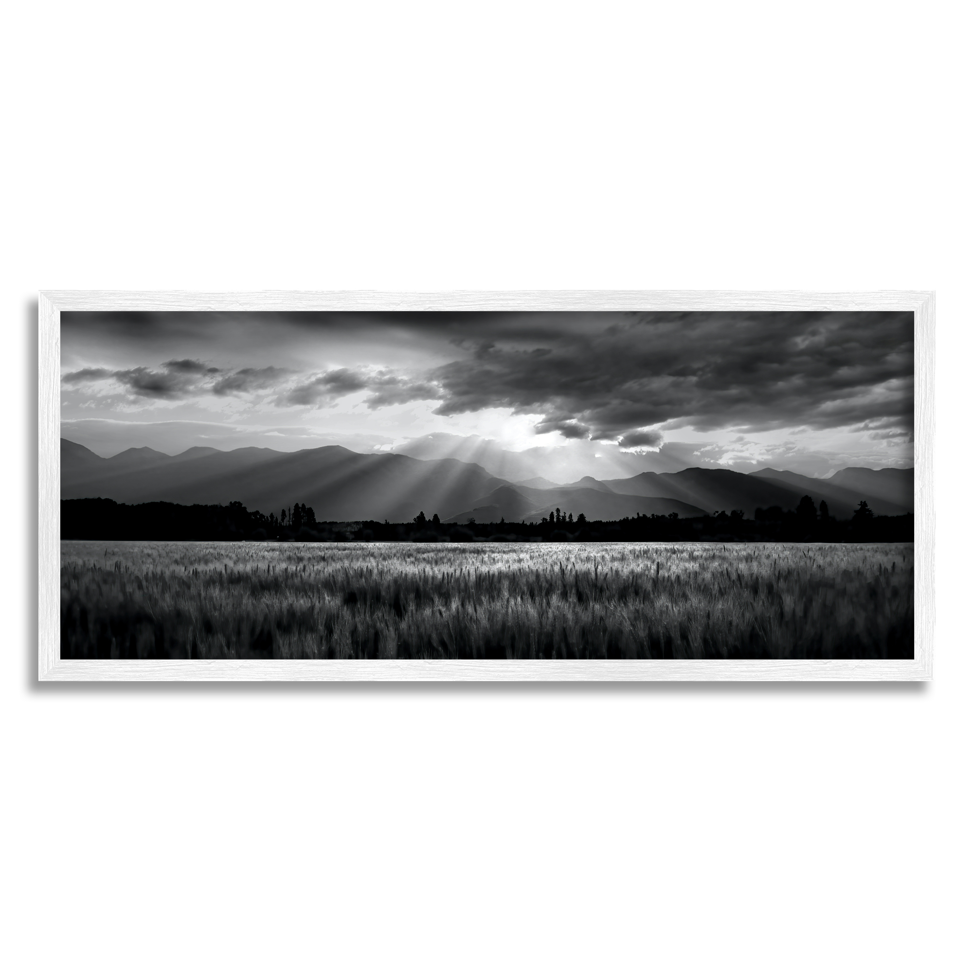 Stupell Industries Sun Rays Field Landscape Landscape Photography White Framed Art Print Wall Art, 30 x 13