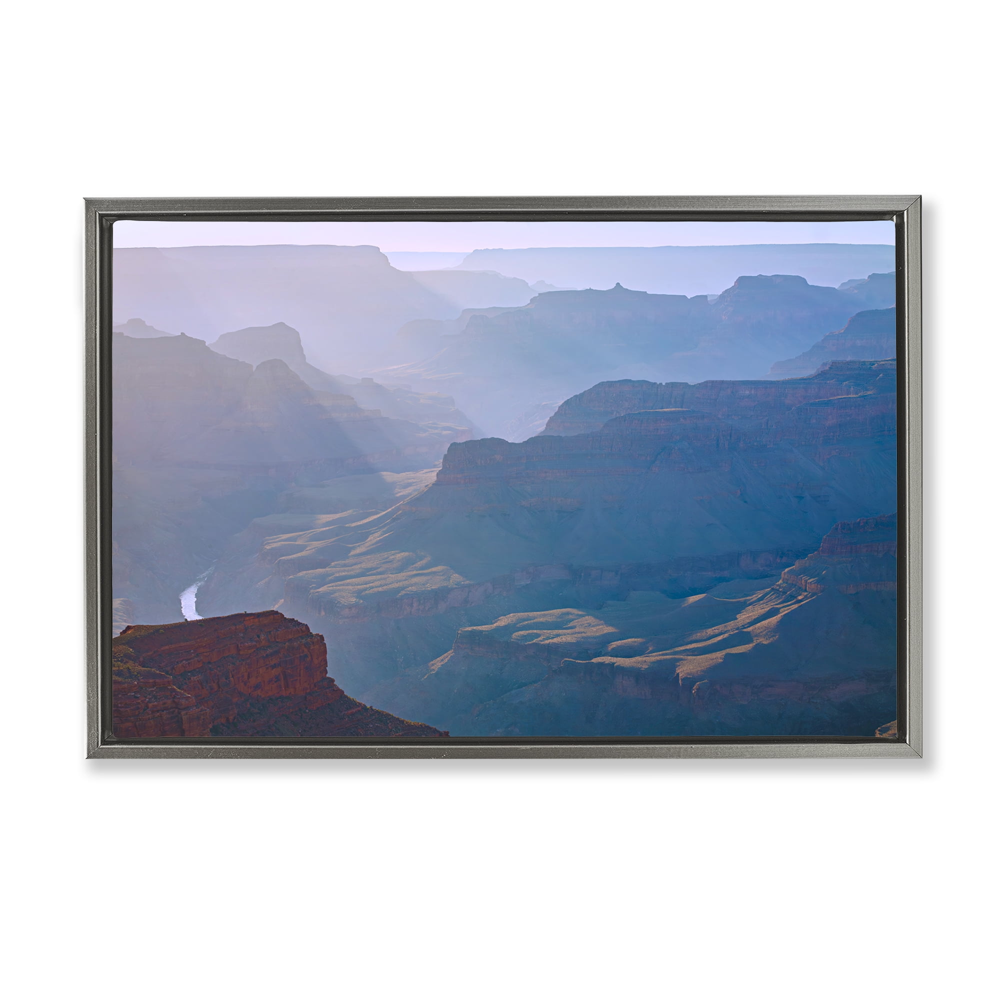 Stupell Industries Sun Rays Mountain Mesa Landscape & Nature Photography Gray Floater Framed Canvas Art Print Wall Art, 31 x 21
