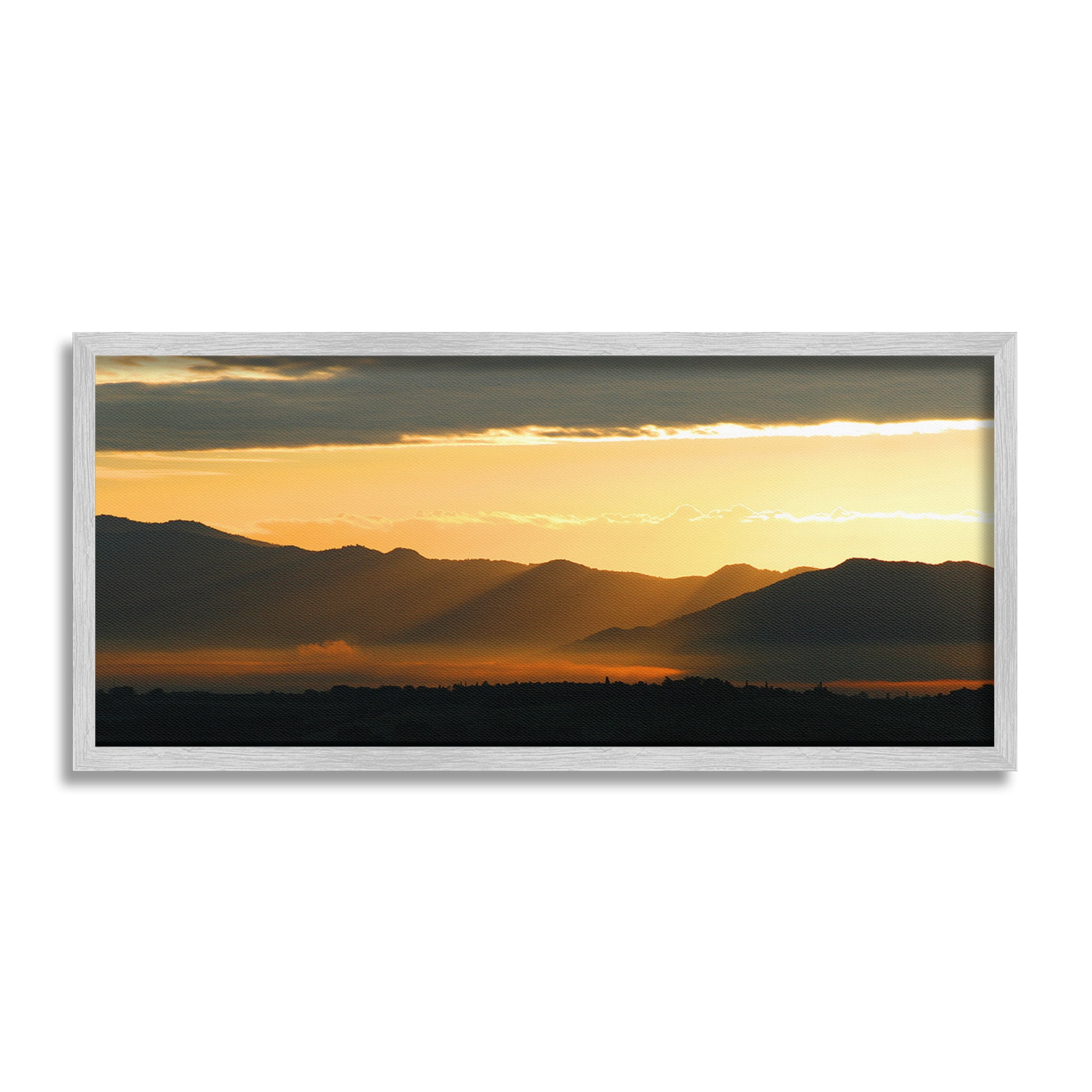 Stupell Industries Sun Rays Over Mountains Landscape Photography Gray Framed Art Print Wall Art, 30 x 13