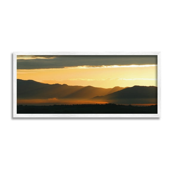 Stupell Industries Sun Rays Over Mountains Landscape Photography White Framed Art Print Wall Art, 24 x 10