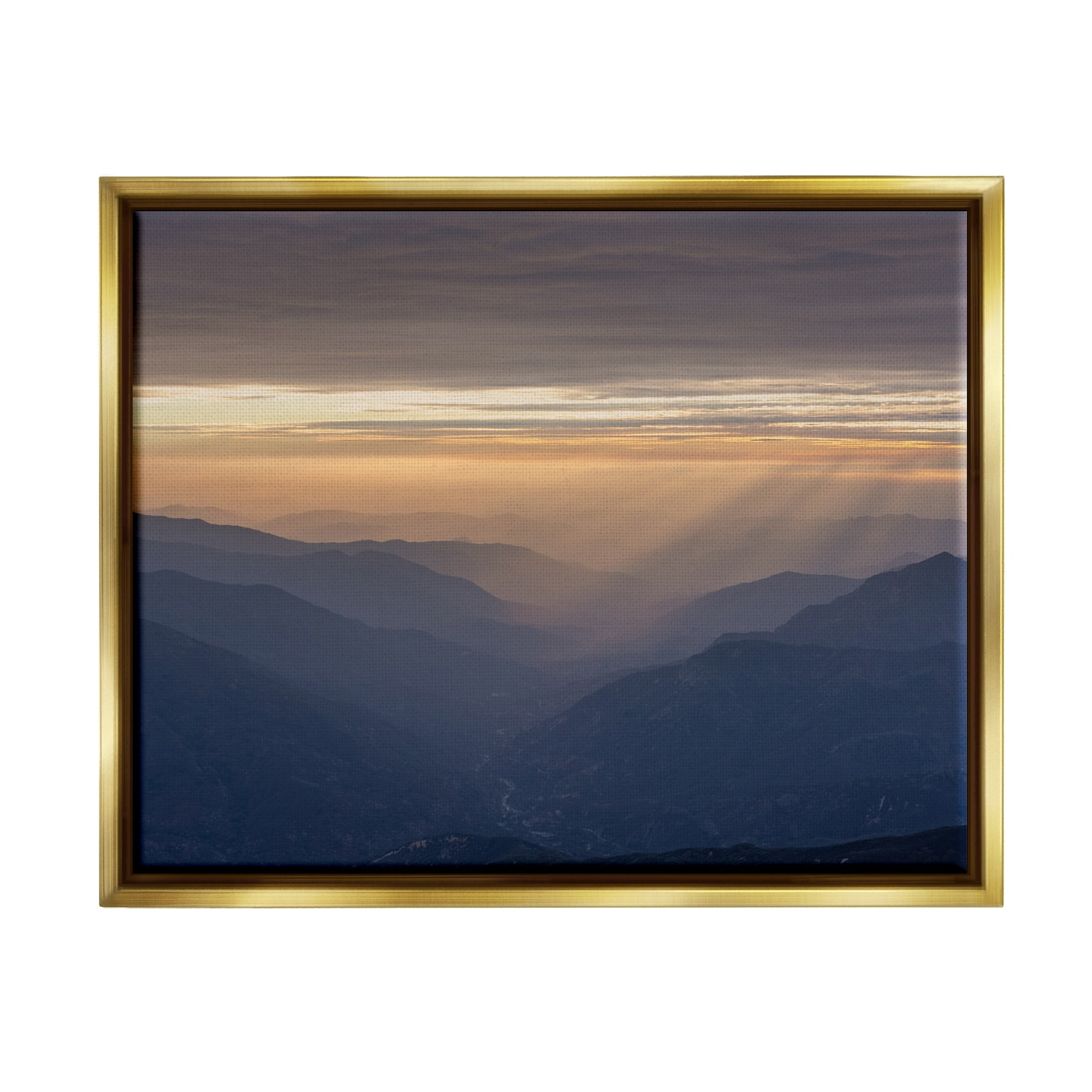 Stupell Industries Sun Rays Peeking Through Clouds Mountain Peaks Photograph Metallic Gold Floating Framed Canvas Print Wall Art, Design by Jeff Poe Photography