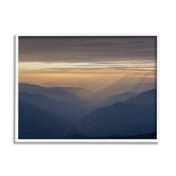 Stupell Industries Sun Rays Peeking Through Clouds Mountain Peaks Photograph White Framed Art Print Wall Art, Design by Jeff Poe Photography