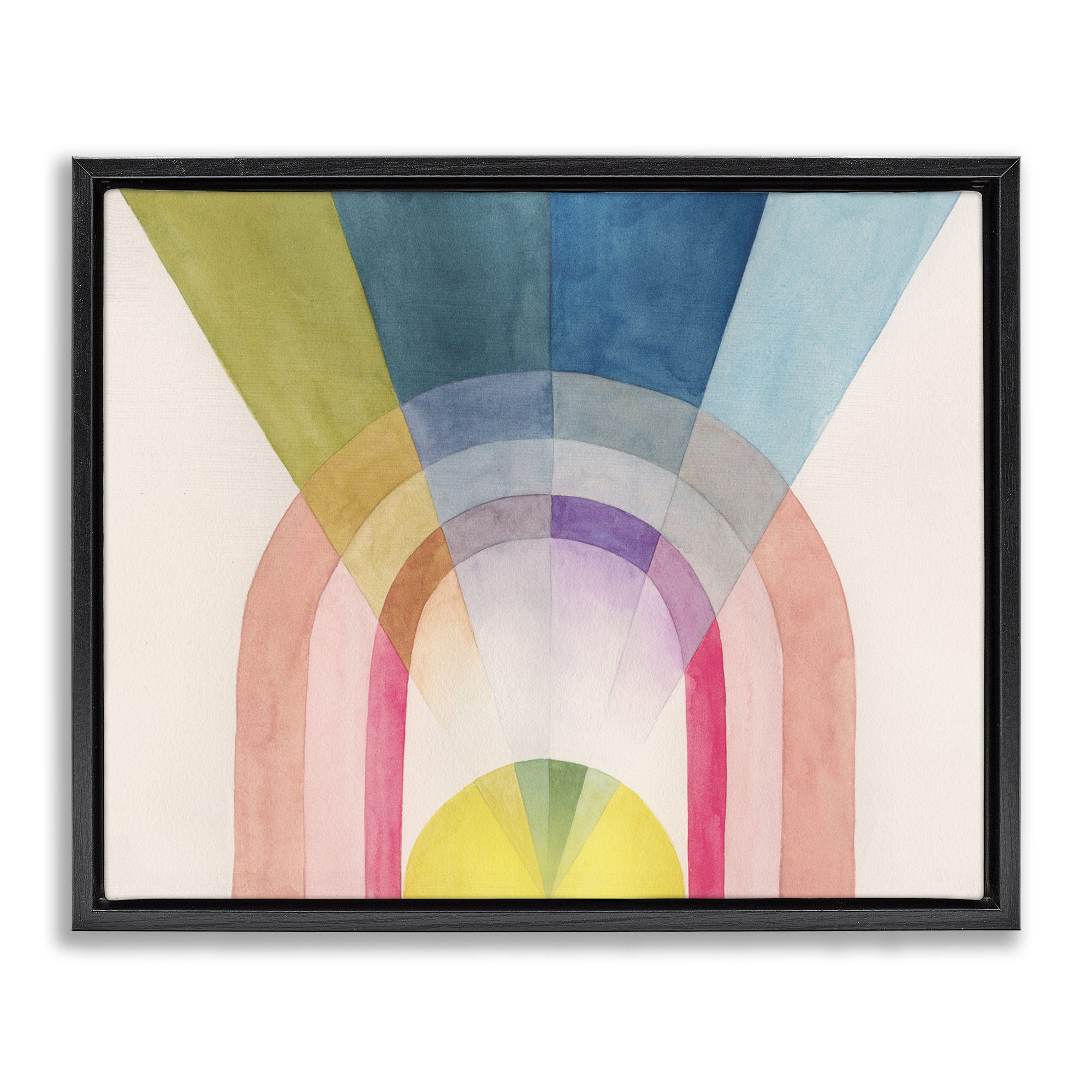 Stupell Industries Sun Rays & Rainbow Abstract Painting Black Floater Framed Canvas Art Print Wall Art, 21 x 17