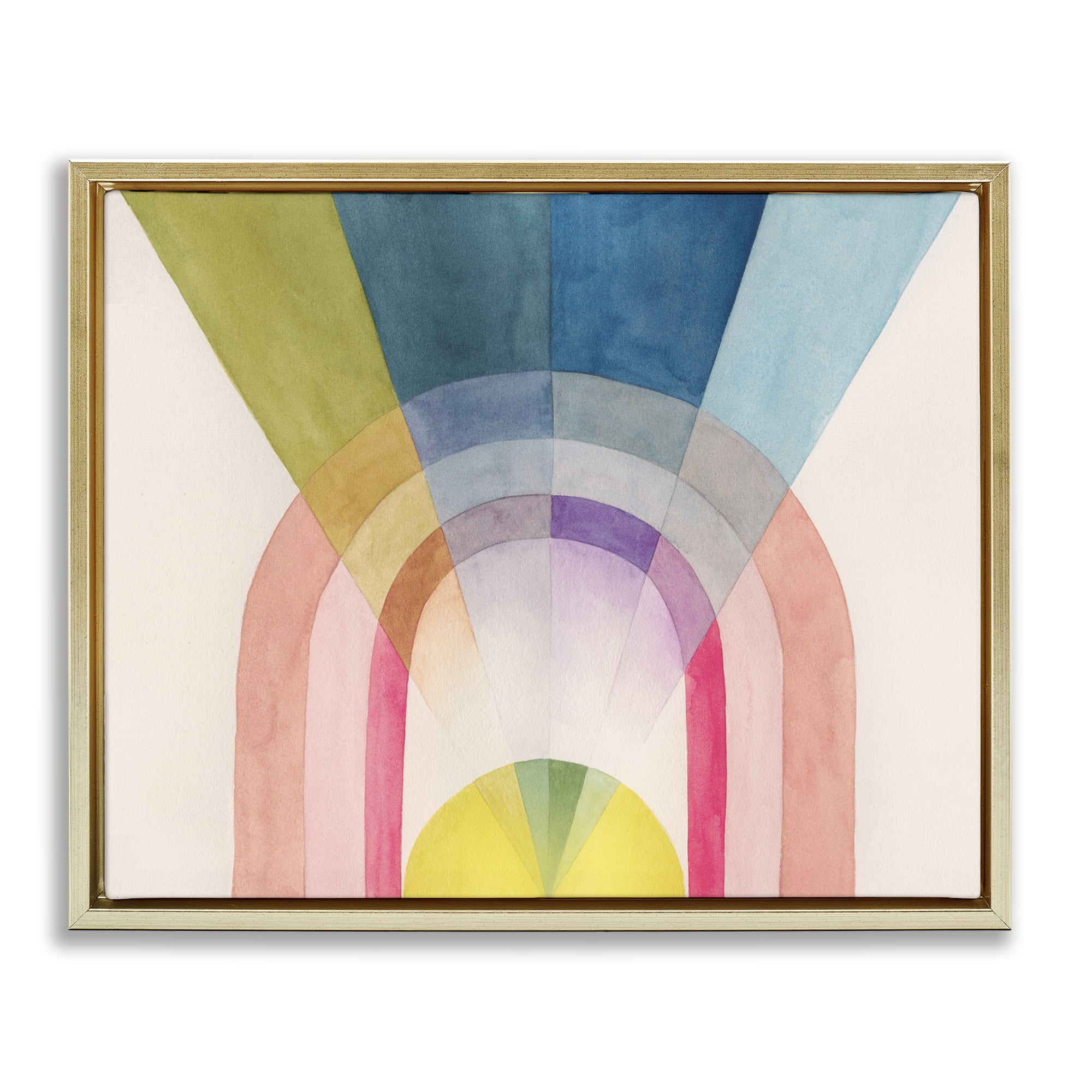 Stupell Industries Sun Rays & Rainbow Abstract Painting Gold Floater Framed Canvas Art Print Wall Art, 21 x 17