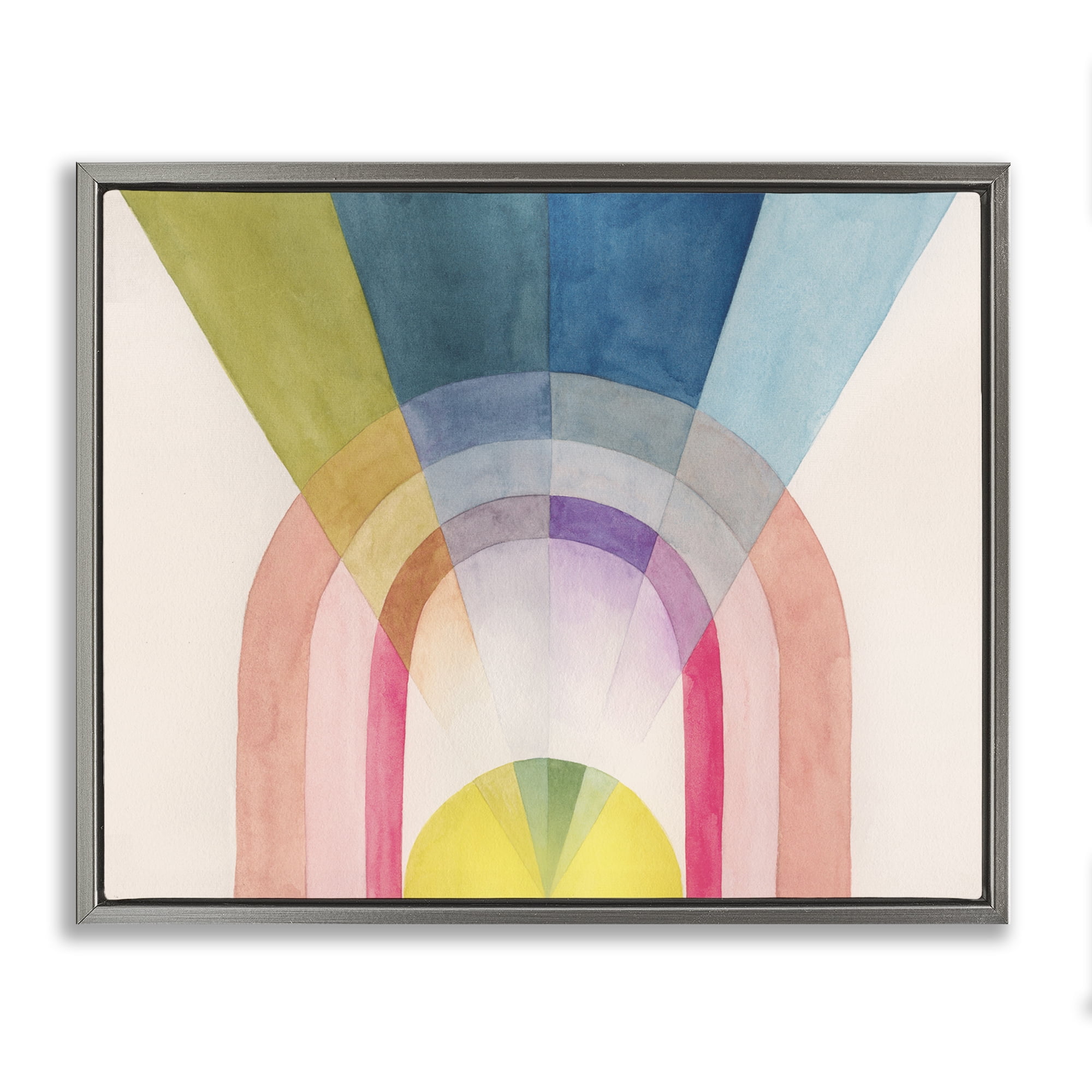Stupell Industries Sun Rays & Rainbow Abstract Painting Gray Floater Framed Canvas Art Print Wall Art, 31 x 25