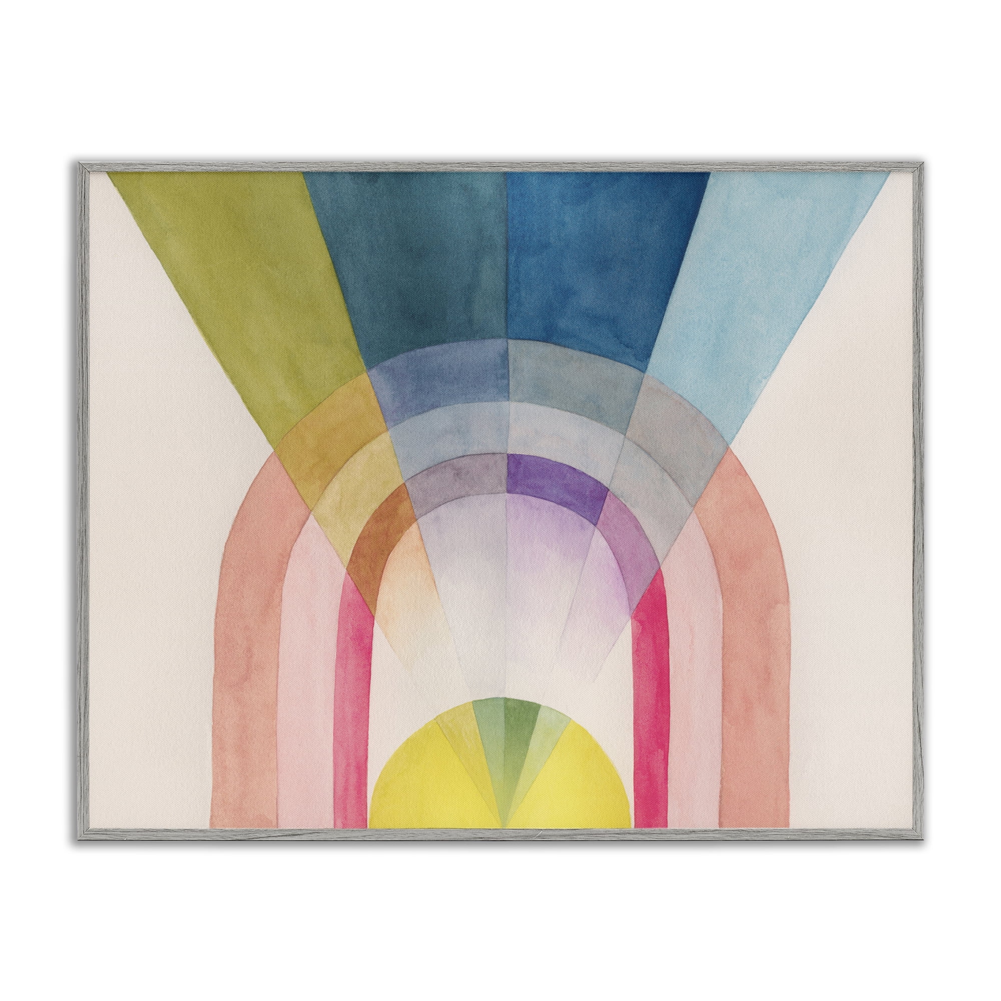 Stupell Industries Sun Rays & Rainbow Abstract Painting Gray Framed Art Print Wall Art, 14 x 11