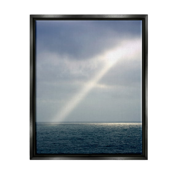 Stupell Industries Sun Rays Shining Ocean Clouds Coastal Photography Black Floater Framed Art Print Wall Art