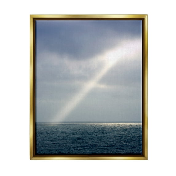 Stupell Industries Sun Rays Shining Ocean Clouds Coastal Photography Gold Floater Framed Art Print Wall Art