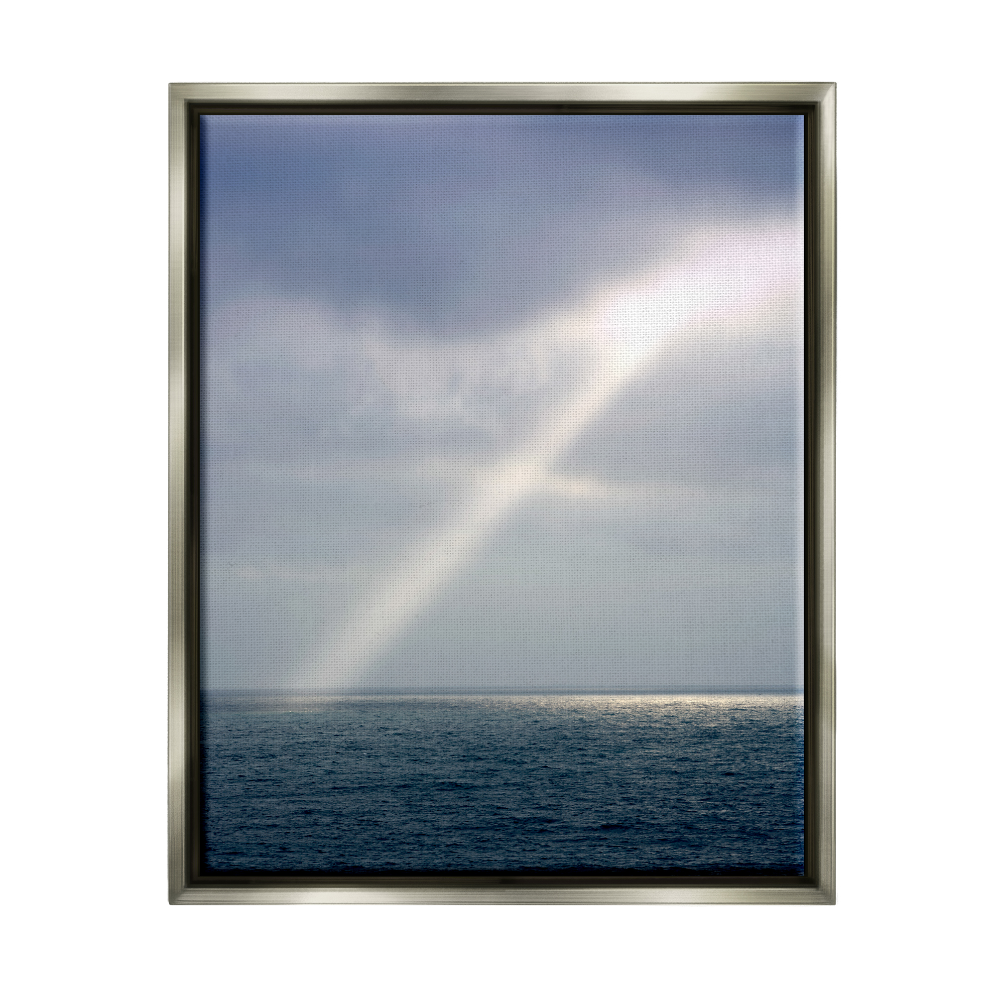 Stupell Industries Sun Rays Shining Ocean Clouds Coastal Photography Gray Floater Framed Art Print Wall Art