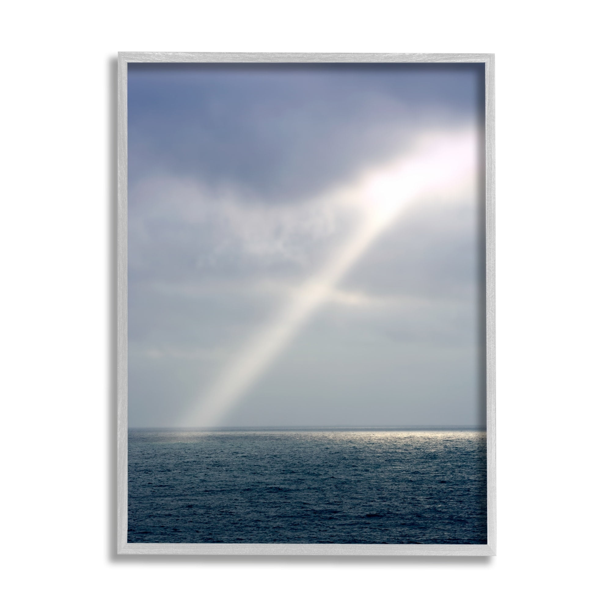 Stupell Industries Sun Rays Shining Ocean Clouds Coastal Photography Gray Framed Art Print Wall Art
