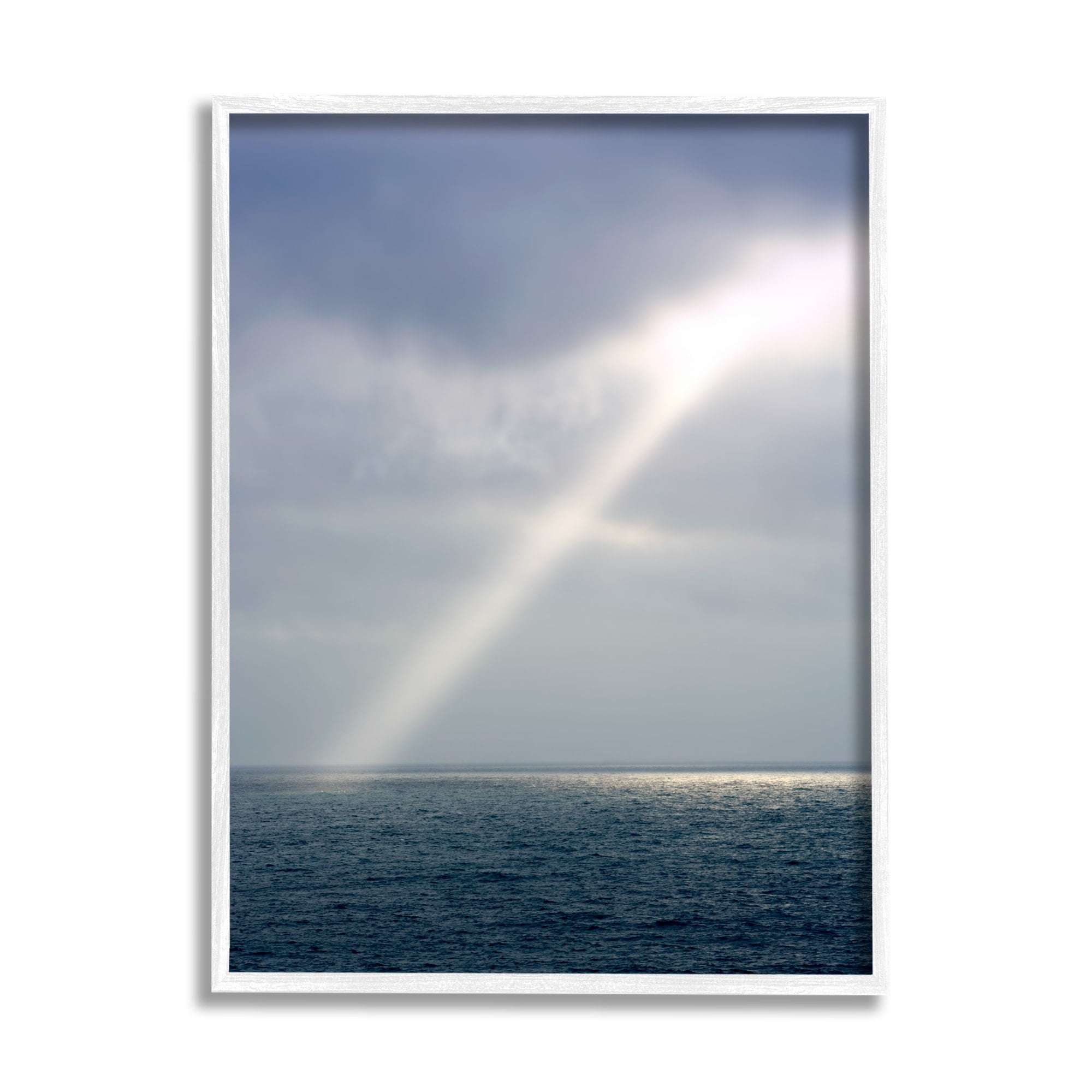 Stupell Industries Sun Rays Shining Ocean Clouds Coastal Photography White Framed Art Print Wall Art