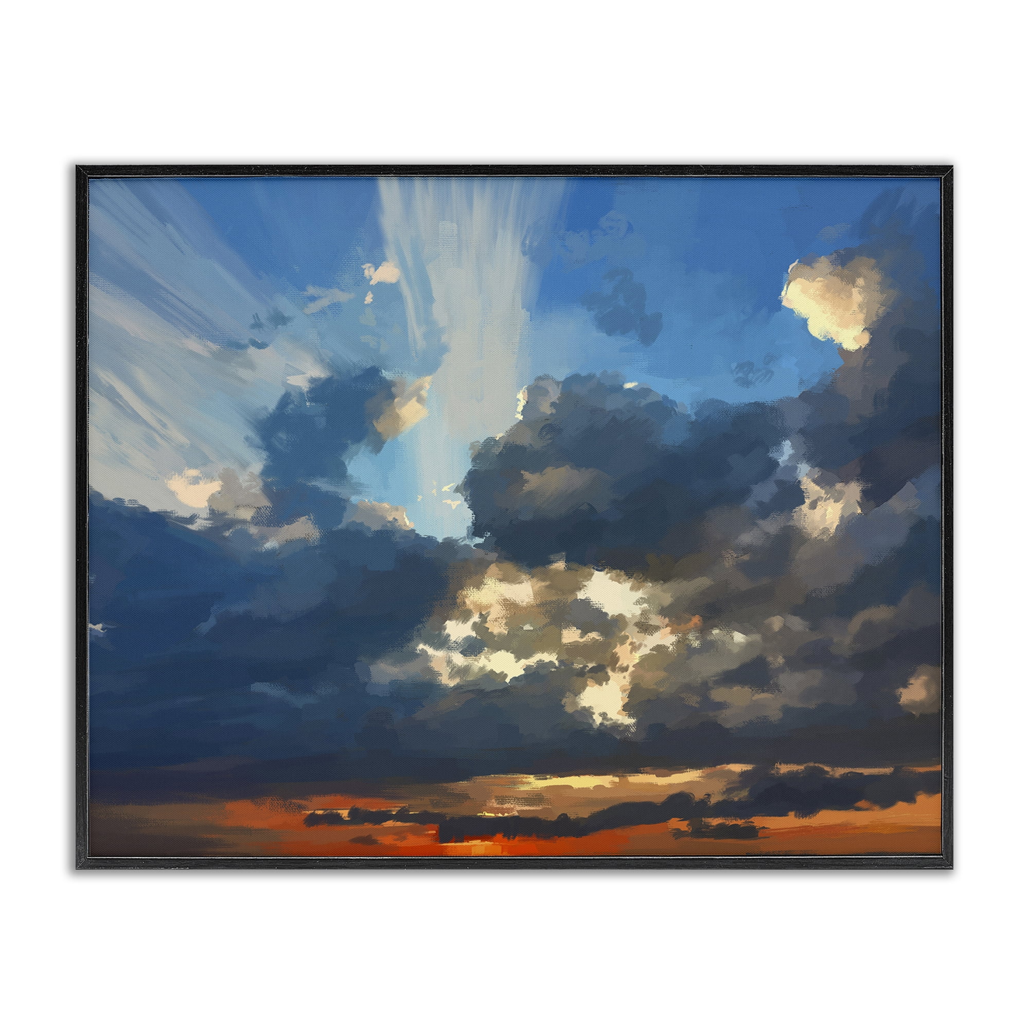 Stupell Industries Sun Rays Through Clouds Landscape & Nature Painting Black Framed Art Print Wall Art, 20 x 16