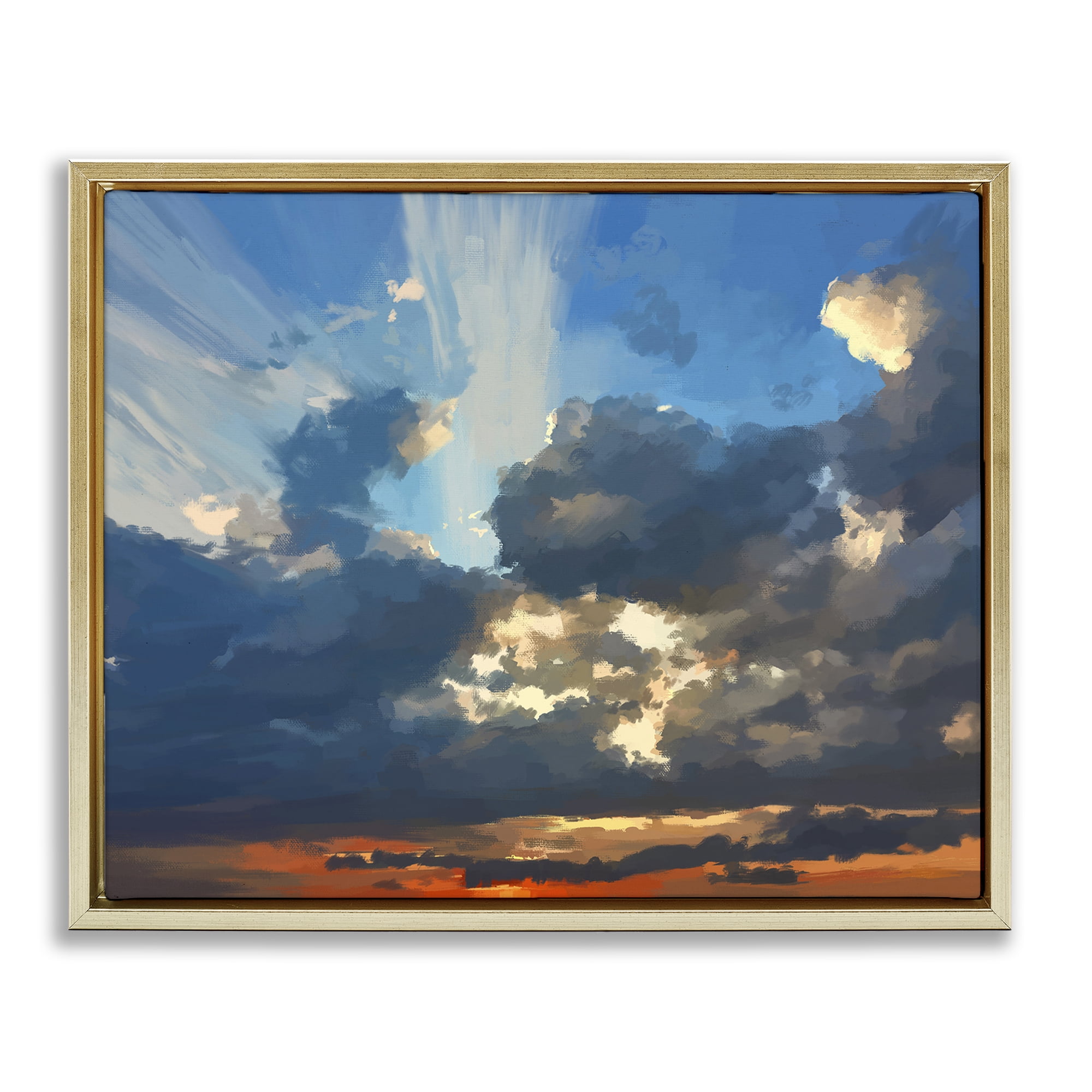 Stupell Industries Sun Rays Through Clouds Landscape & Nature Painting Gold Floater Framed Canvas Art Print Wall Art, 31 x 25