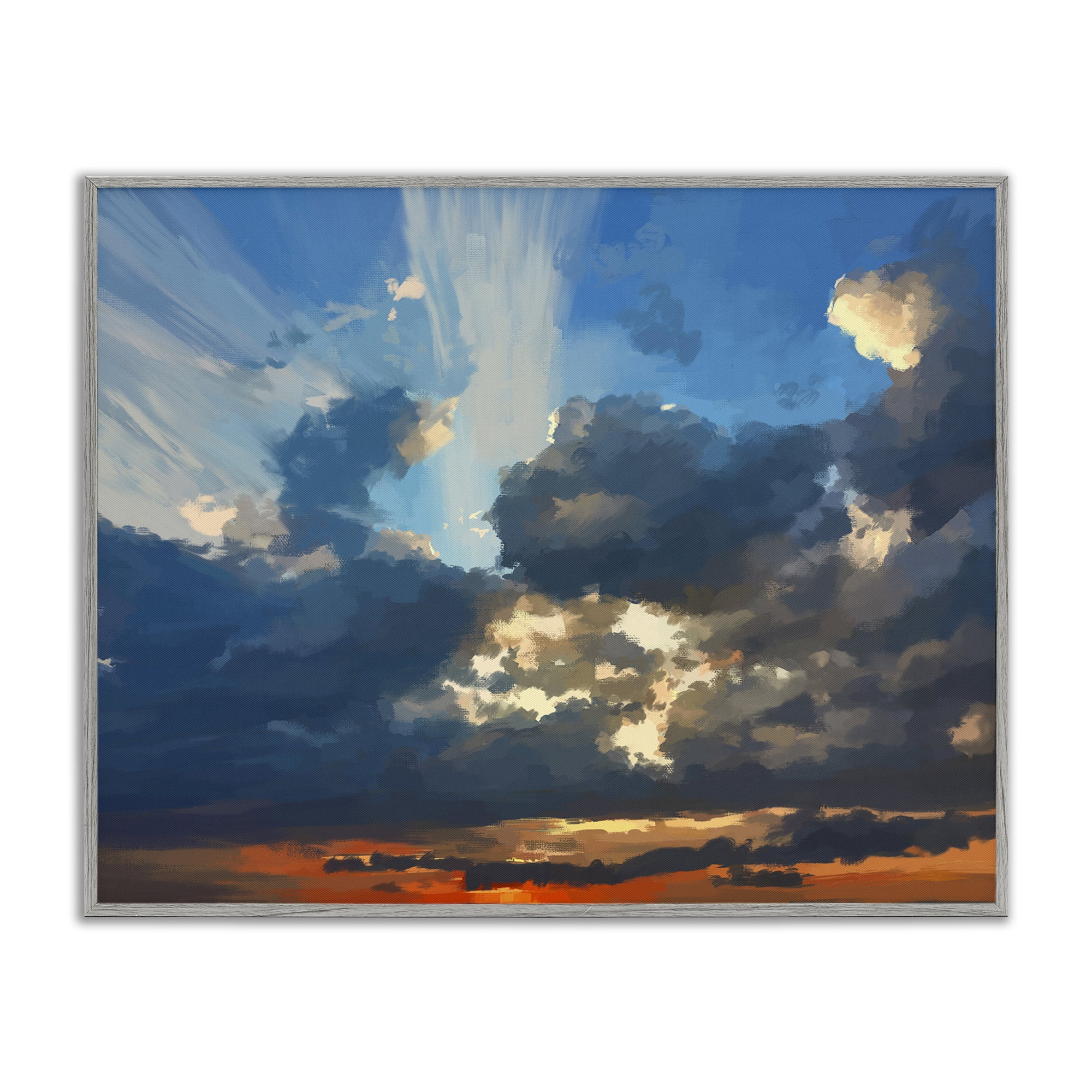 Stupell Industries Sun Rays Through Clouds Landscape & Nature Painting Gray Framed Art Print Wall Art, 30 x 24