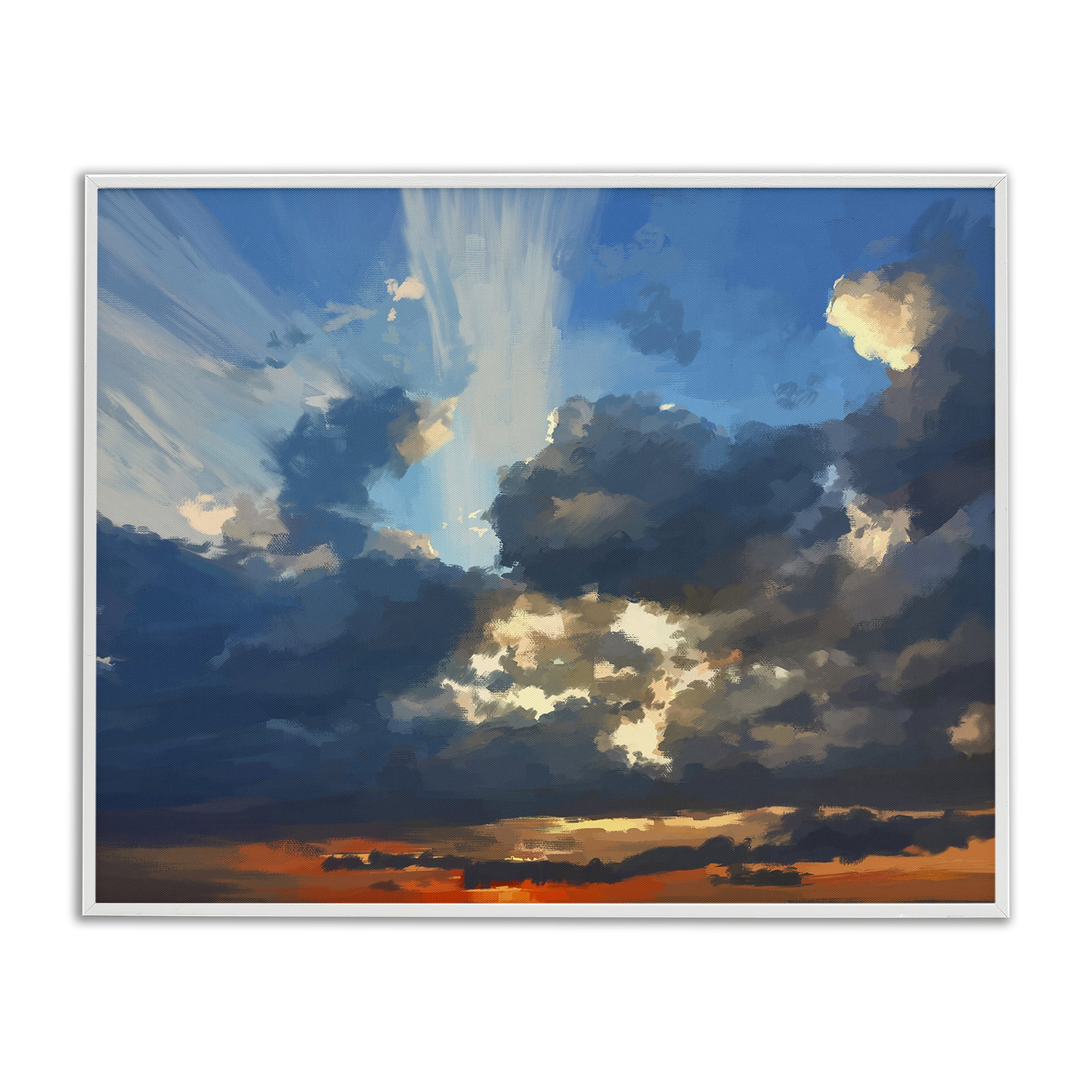Stupell Industries Sun Rays Through Clouds Landscape & Nature Painting White Framed Art Print Wall Art, 30 x 24