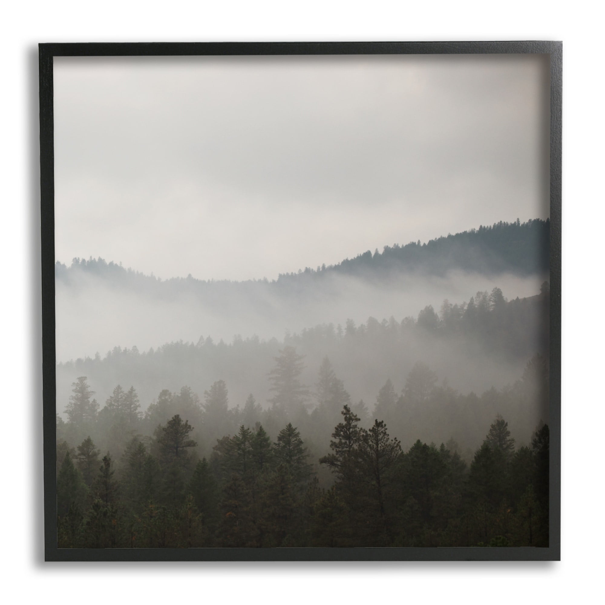 Stupell Industries Sun Rays Through Fog Over Woodland Mountain Hills Photograph Black Framed Art Print Wall Art, Design by Carol Robinson