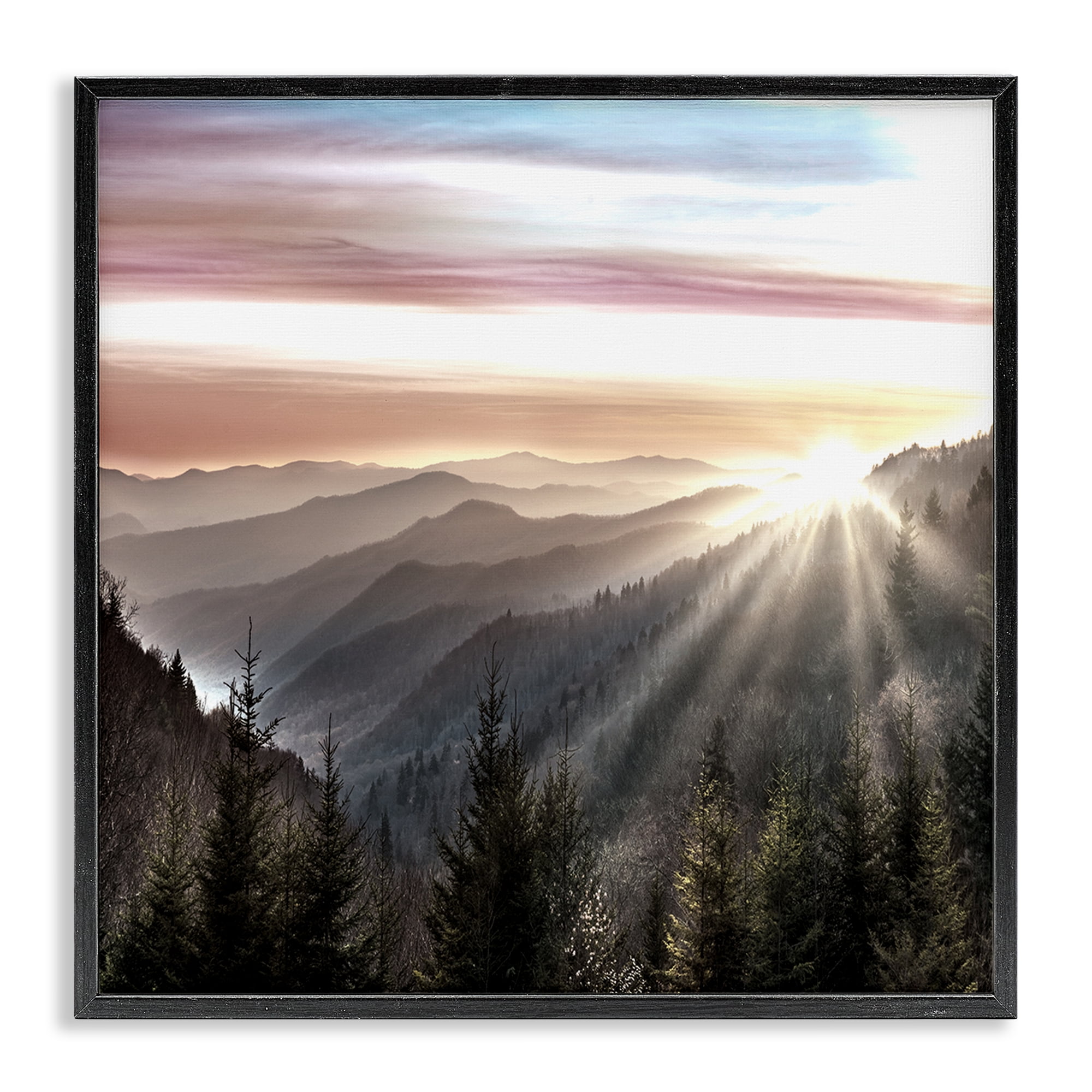 Stupell Industries Sun Rays Through Peaks Landscape & Nature Painting Black Framed Art Print Wall Art, 12 x 12