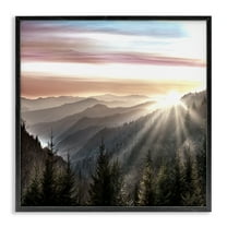Stupell Industries Sun Rays Through Peaks Landscape & Nature Painting Black Framed Art Print Wall Art, 12 x 12