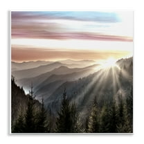 Stupell Industries Sun Rays Through Peaks Landscape & Nature Painting Unframed Art Print Wall Art, 12 x 12