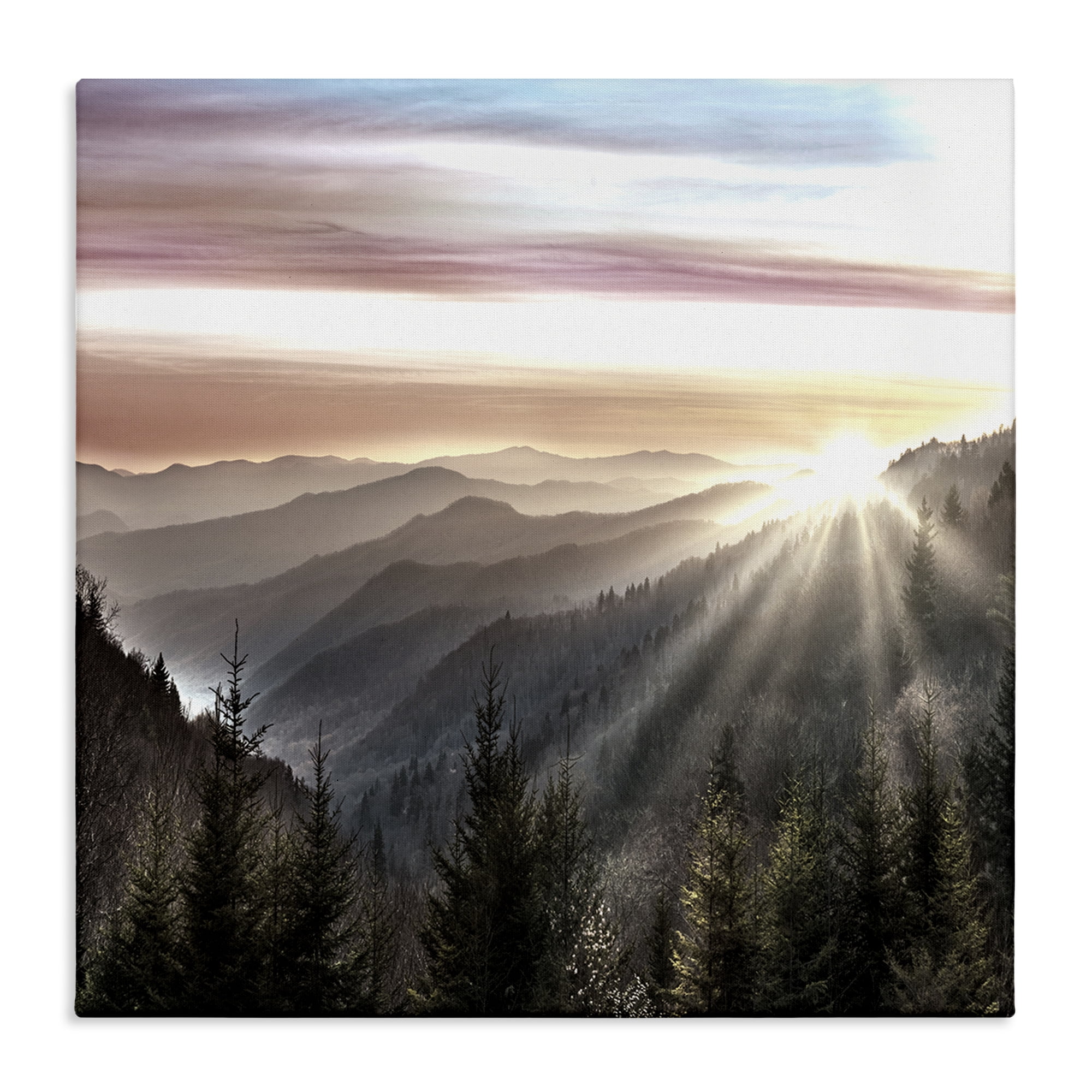 Stupell Industries Sun Rays Through Peaks Landscape & Nature Painting Wrapped Canvas Art Print Wall Art, 36 x 36