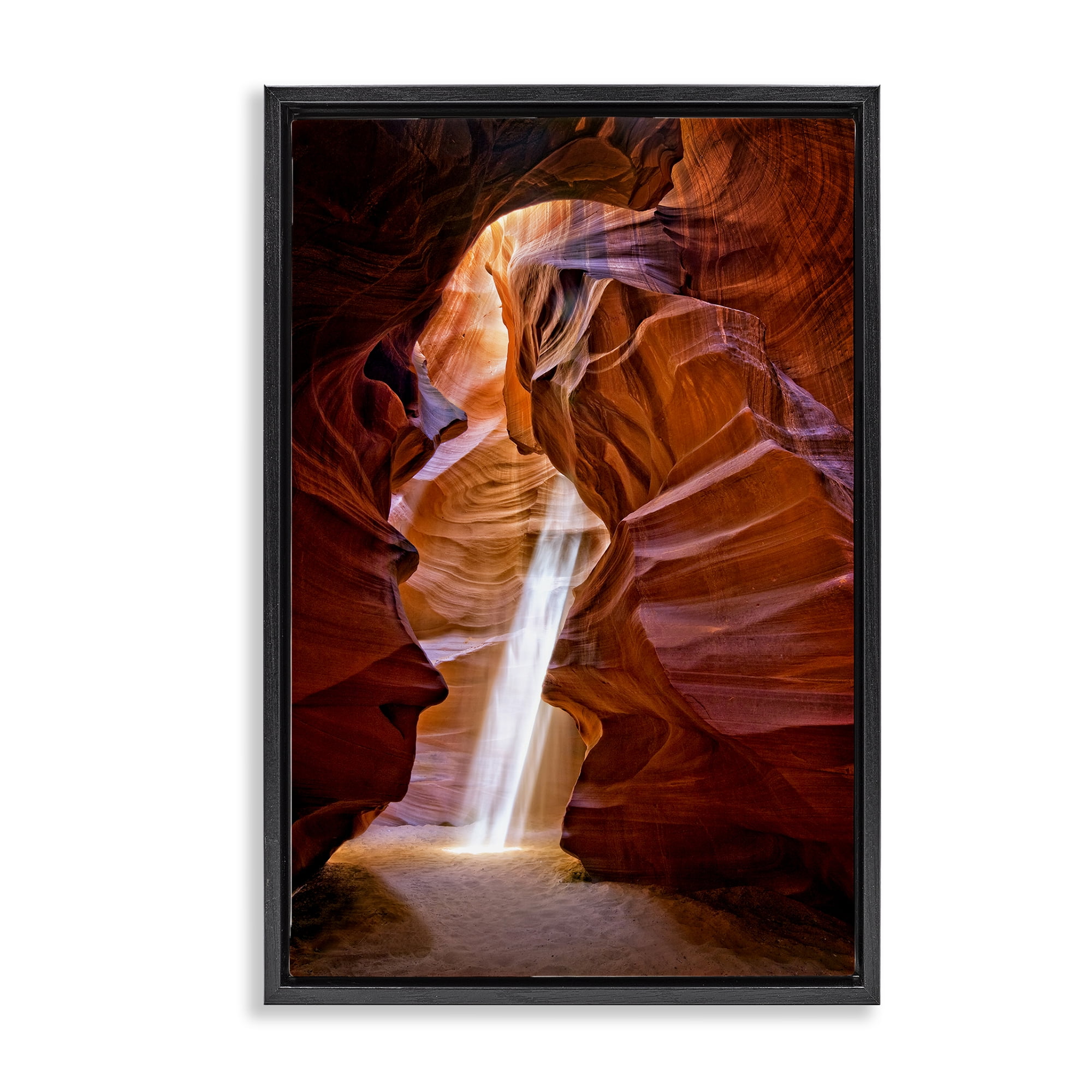 Stupell Industries Sun Rays in Beach Cavern Landscape & Nature Photography Black Floater Framed Canvas Art Print Wall Art, 21 x 31