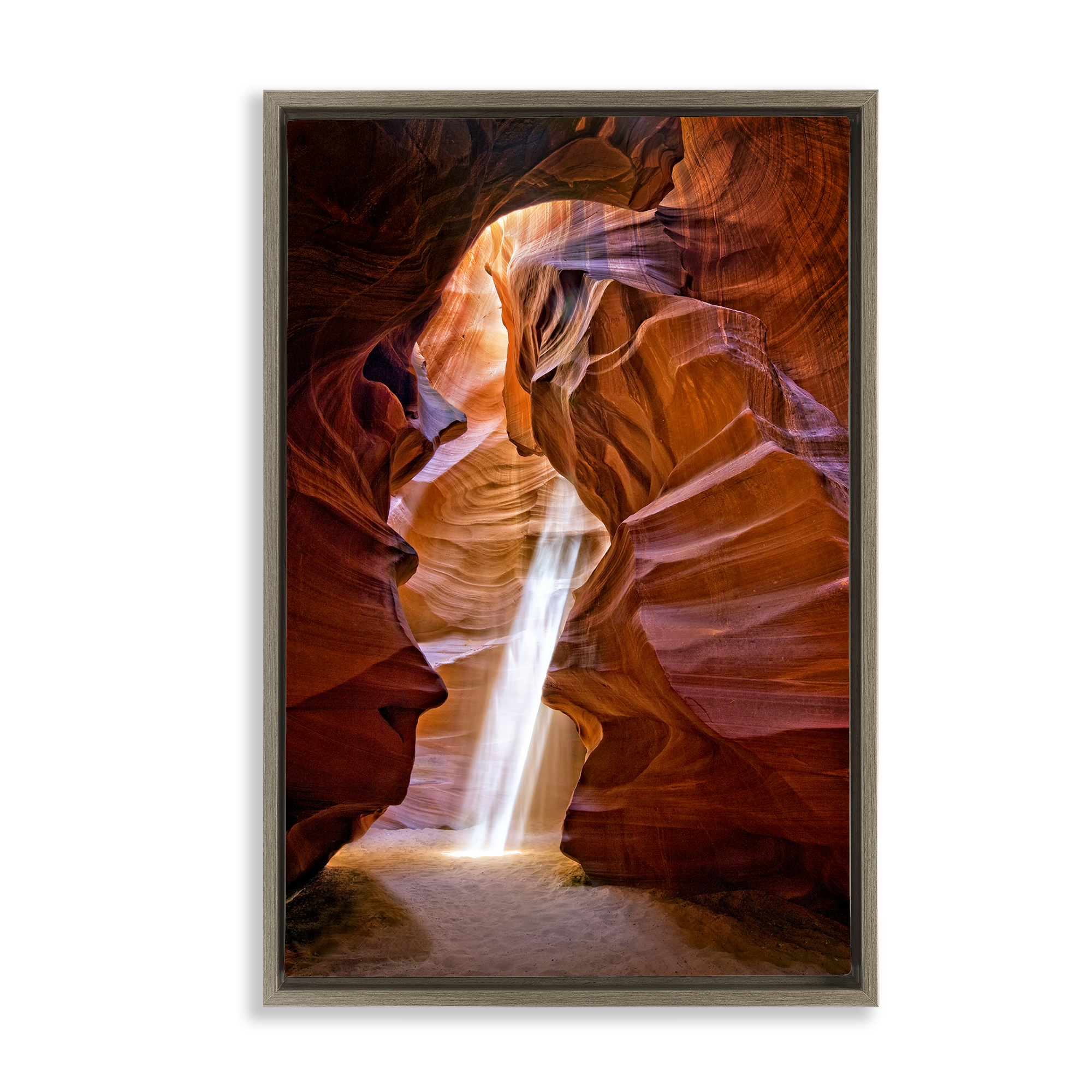 Stupell Industries Sun Rays in Beach Cavern Landscape & Nature Photography Brown Floater Framed Canvas Art Print Wall Art, 17 x 25