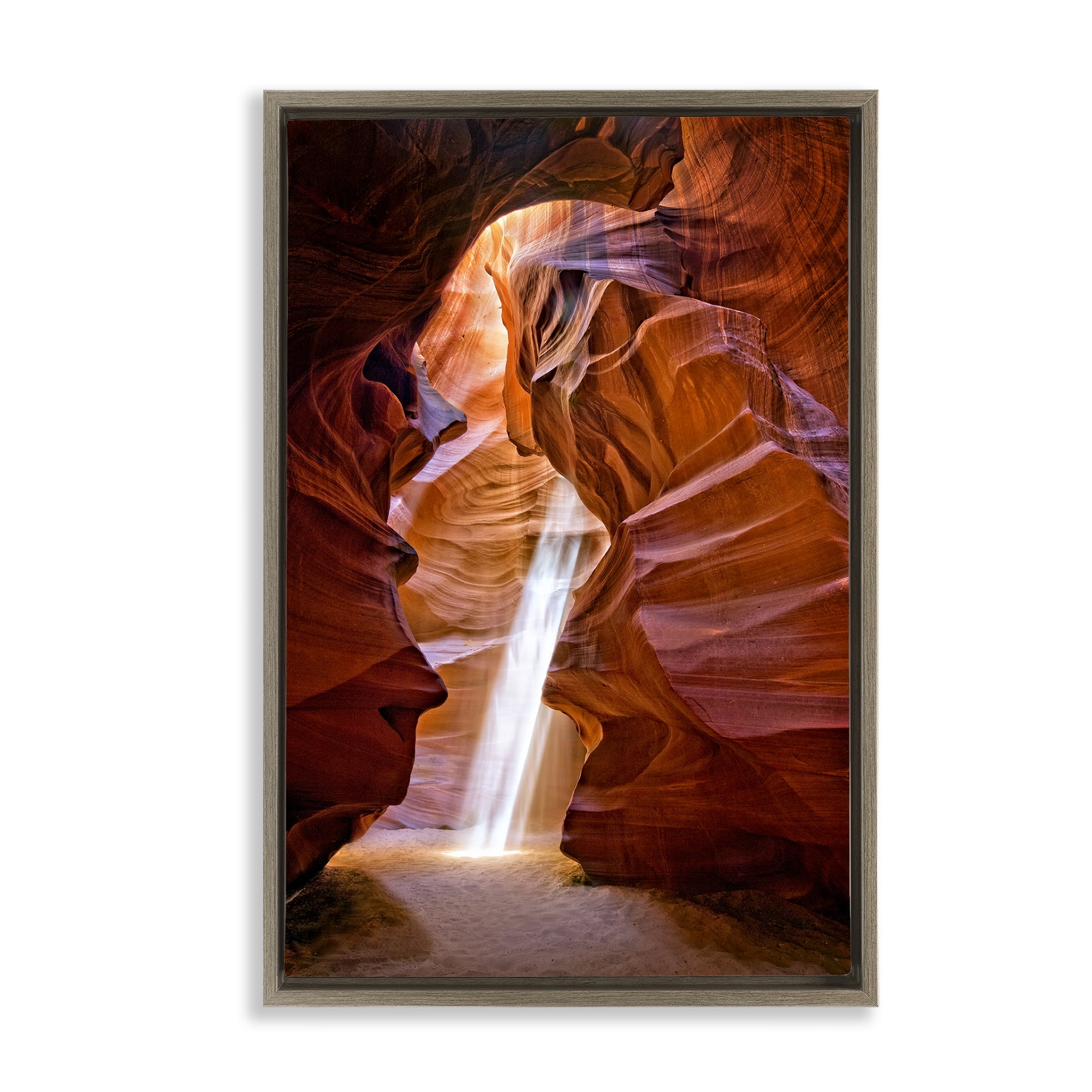 Stupell Industries Sun Rays in Beach Cavern Landscape & Nature Photography Brown Floater Framed Canvas Art Print Wall Art, 21 x 31
