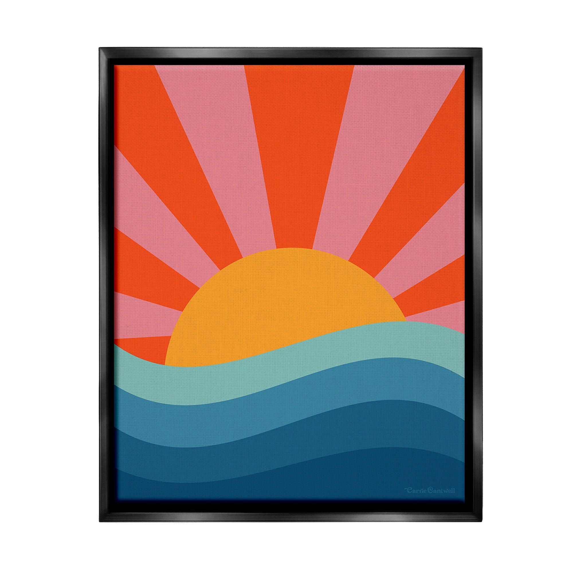 Stupell Industries Sun Rays on Sea Landscape Painting Black Floater Framed Canvas Art Print Wall Art, 25 x 31