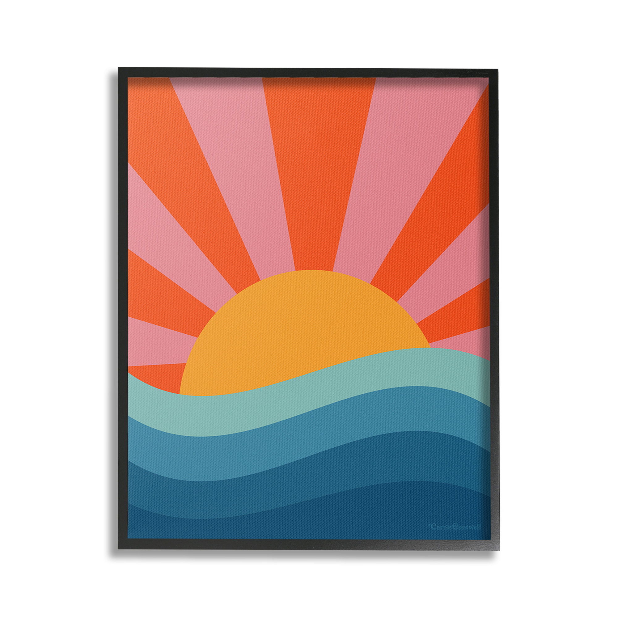 Stupell Industries Sun Rays on Sea Landscape Painting Black Framed Art Print Wall Art, 24 x 30