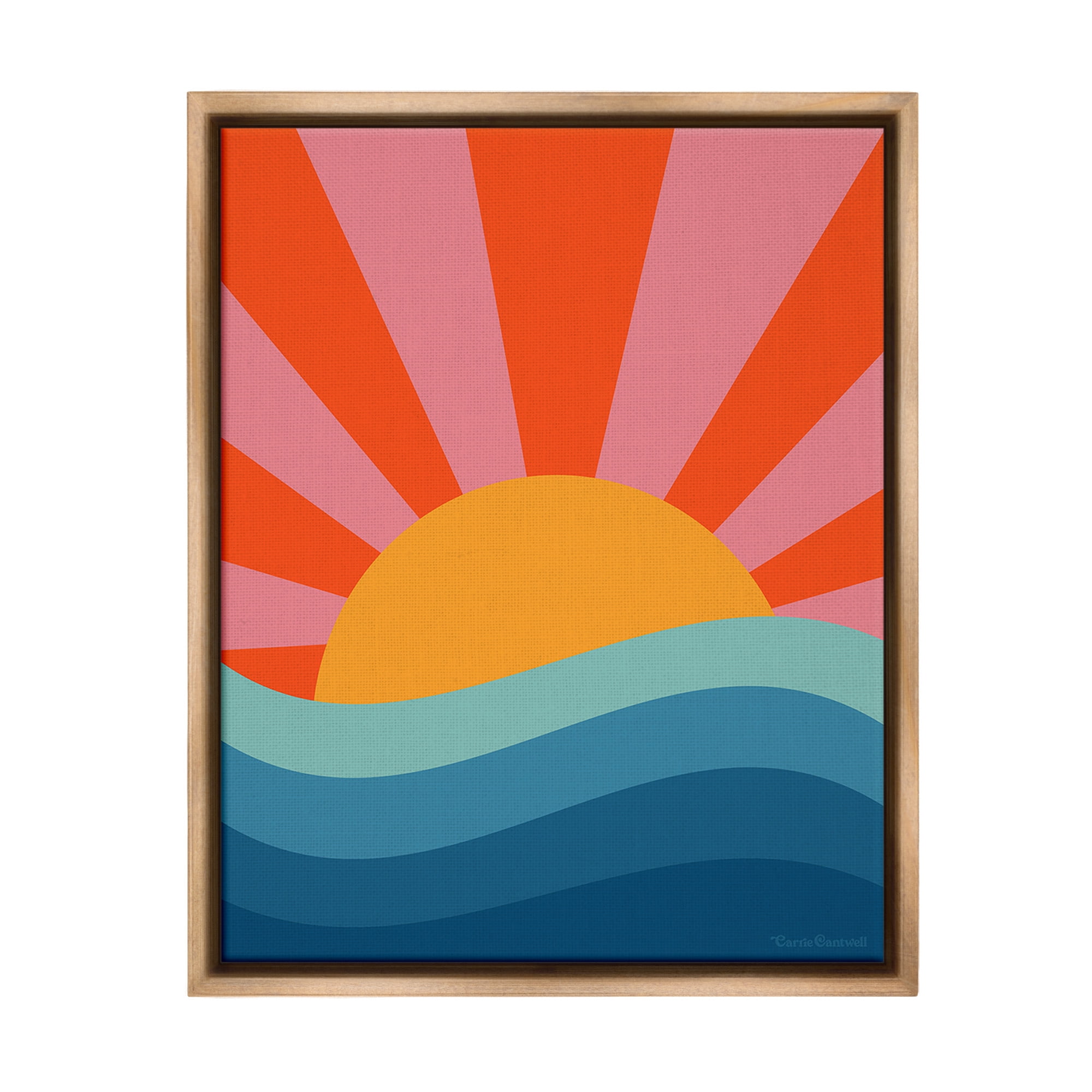Stupell Industries Sun Rays on Sea Landscape Painting Brown Floater Framed Canvas Art Print Wall Art, 17 x 21
