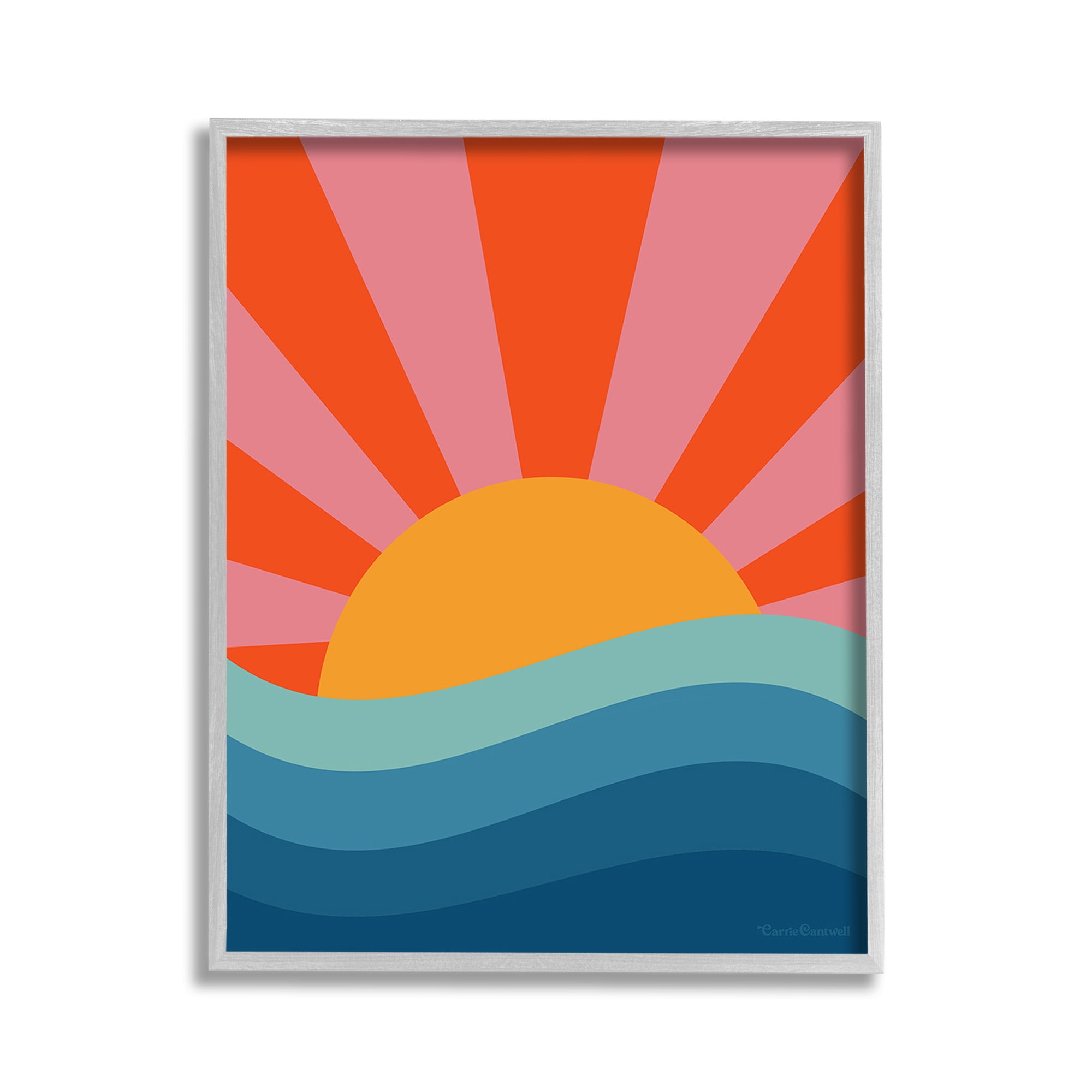 Stupell Industries Sun Rays on Sea Landscape Painting Gray Framed Art Print Wall Art, 11 x 14