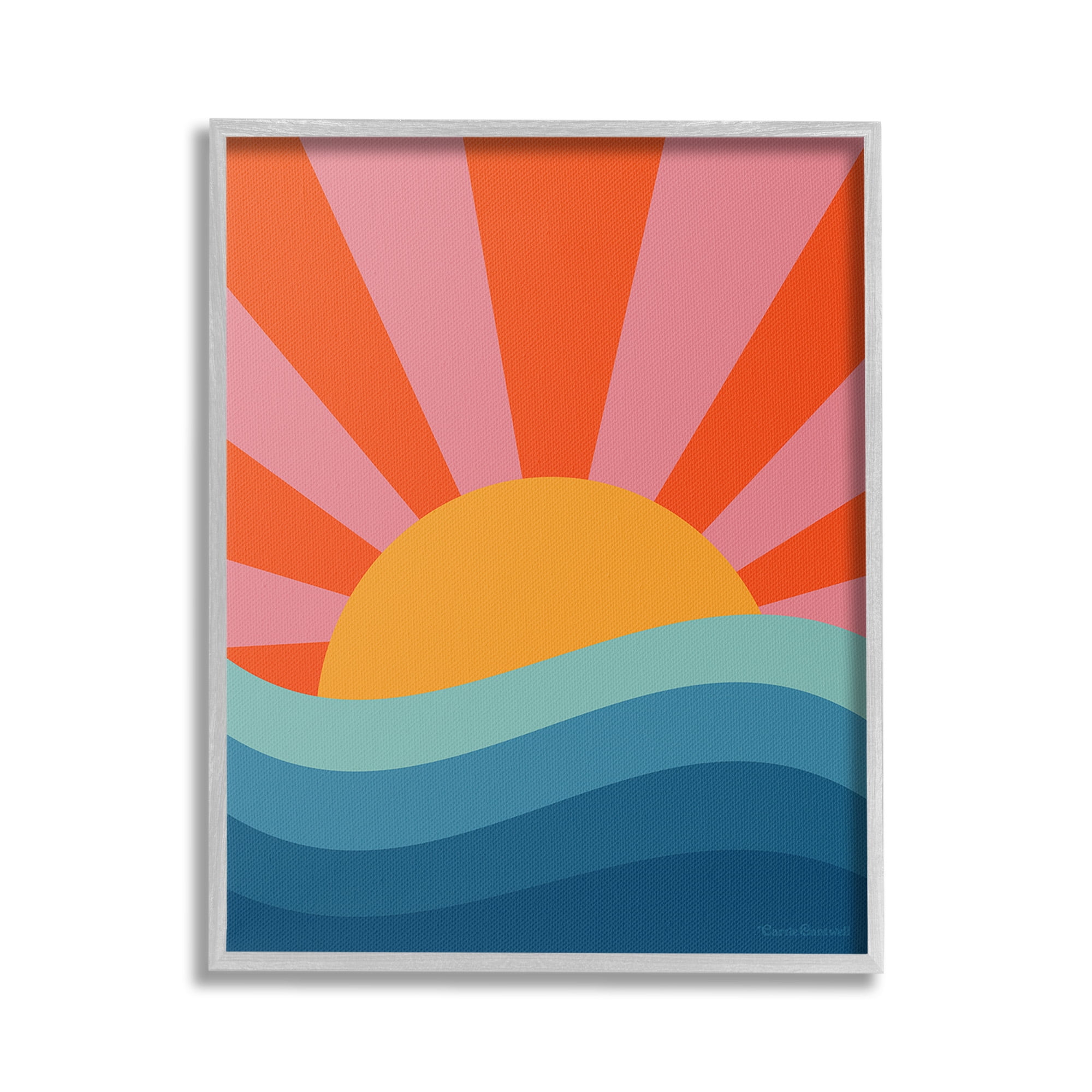 Stupell Industries Sun Rays on Sea Landscape Painting Gray Framed Art Print Wall Art, 16 x 20