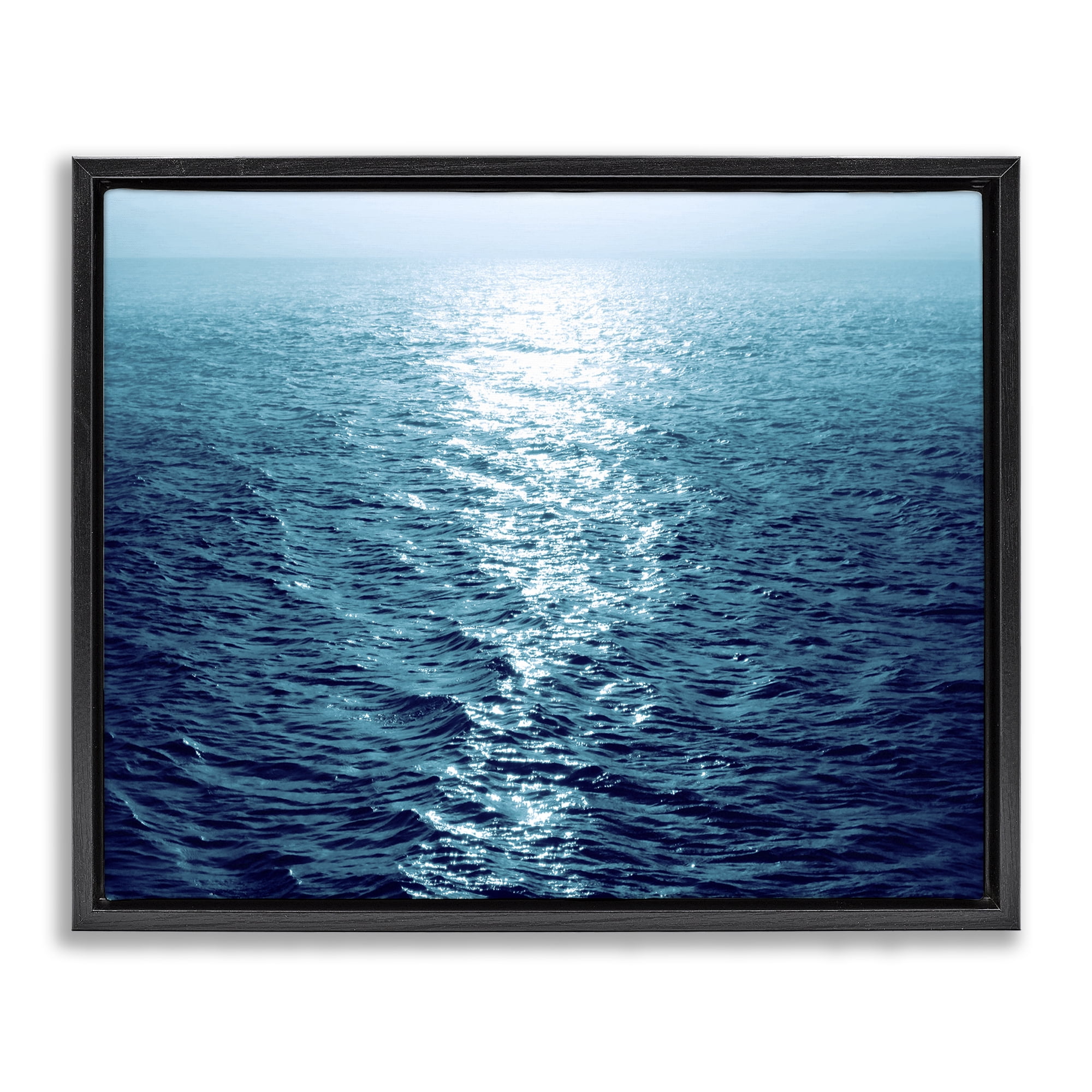 Stupell Industries Sun Reflected Ocean Ripples Landscape & Nature Photography Black Floater Framed Canvas Art Print Wall Art, 21 x 17
