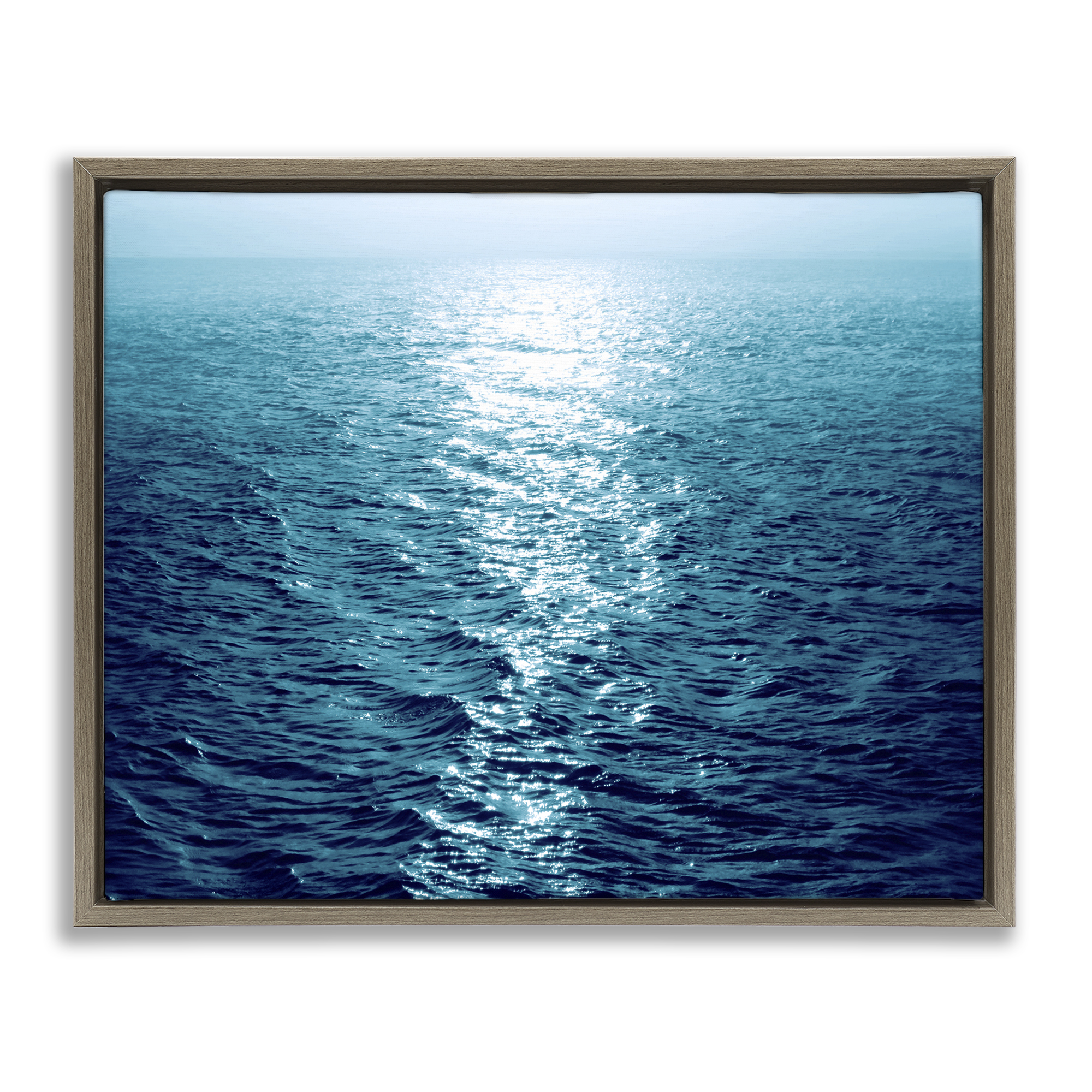 Stupell Industries Sun Reflected Ocean Ripples Landscape & Nature Photography Brown Floater Framed Canvas Art Print Wall Art, 31 x 25