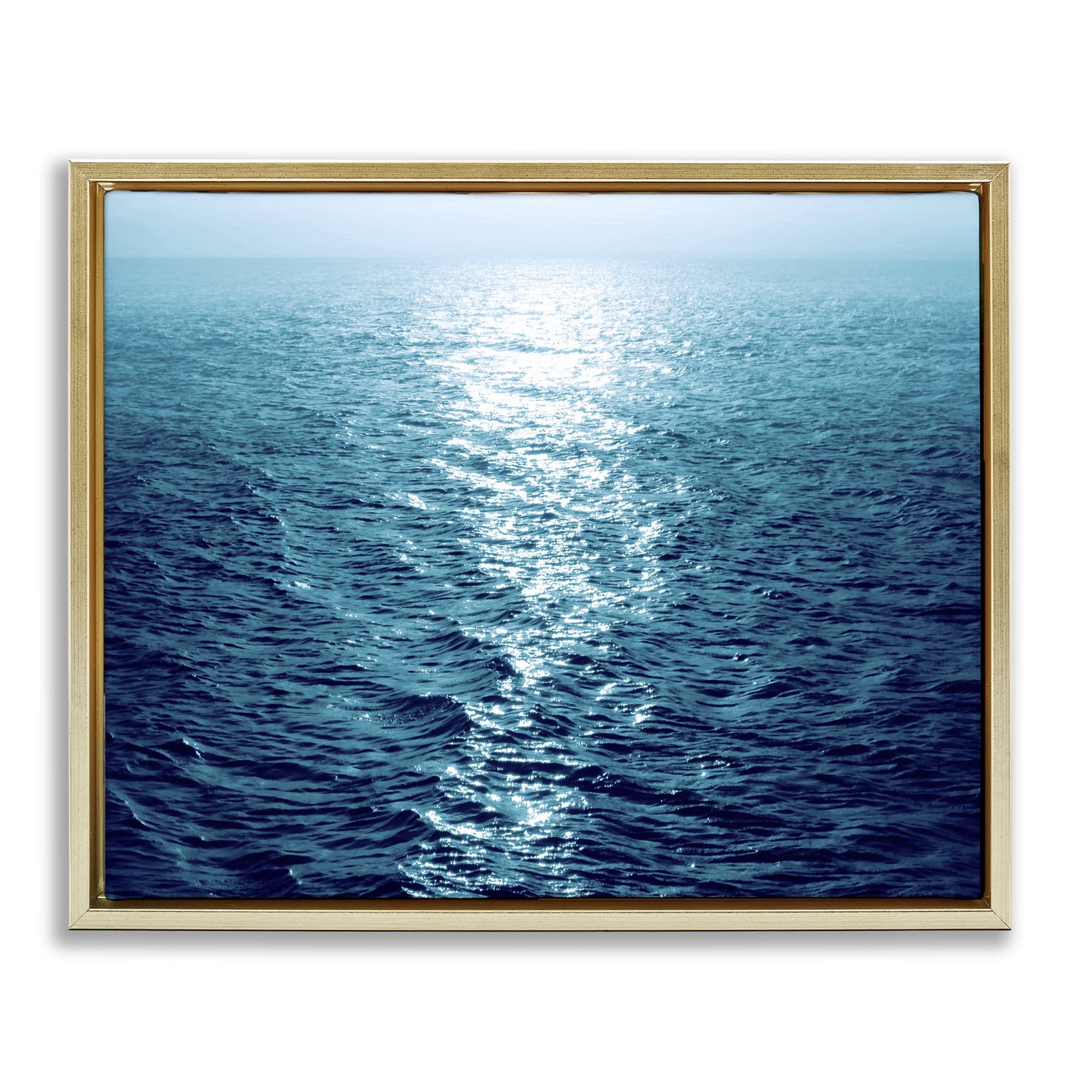 Stupell Industries Sun Reflected Ocean Ripples Landscape & Nature Photography Gold Floater Framed Canvas Art Print Wall Art, 21 x 17