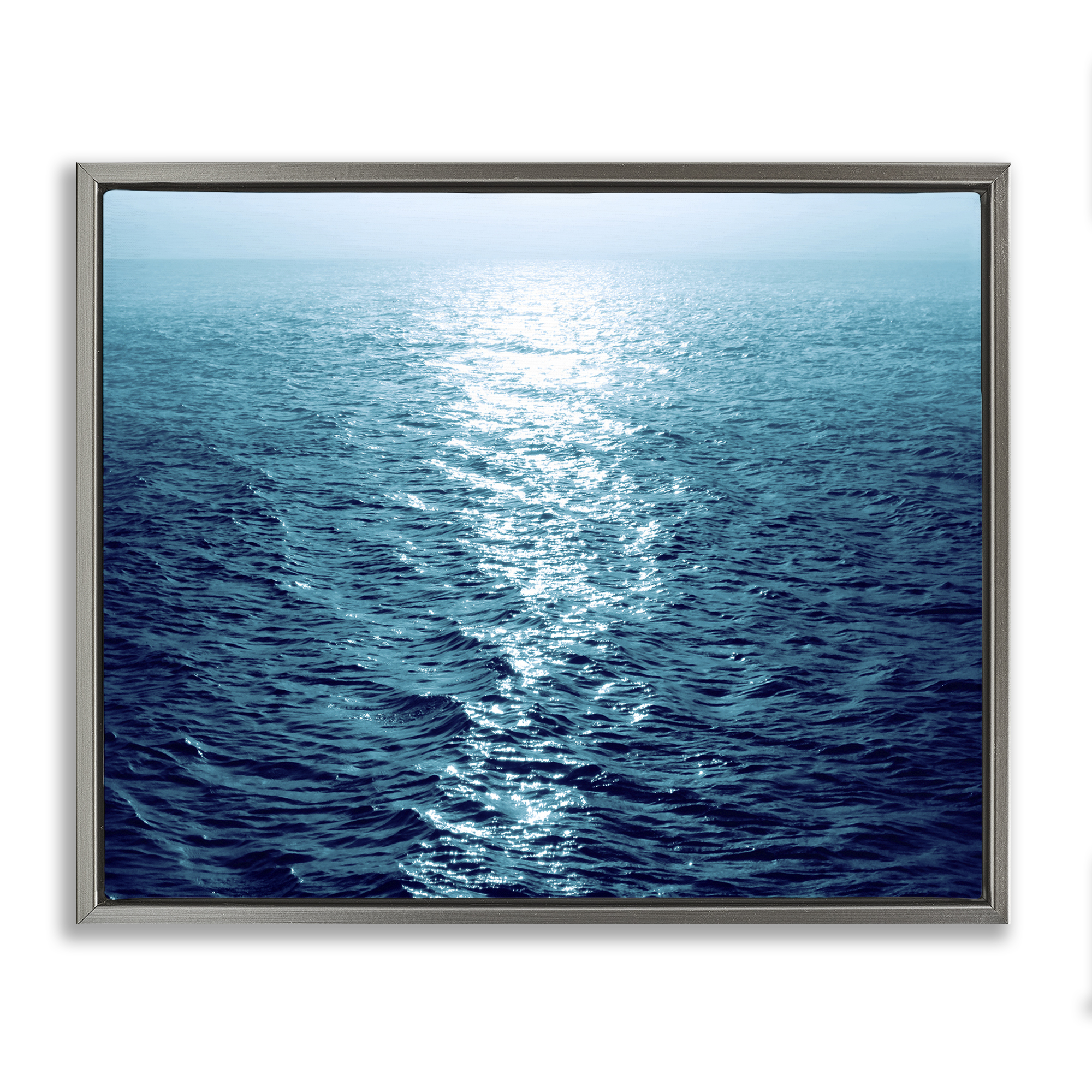 Stupell Industries Sun Reflected Ocean Ripples Landscape & Nature Photography Gray Floater Framed Canvas Art Print Wall Art, 21 x 17