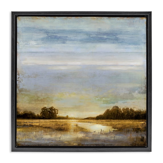 Stupell Industries Traditional Sun Reflection Landscape Black Floating Frame Canvas Art, 18 x 18, by Chris Donovan