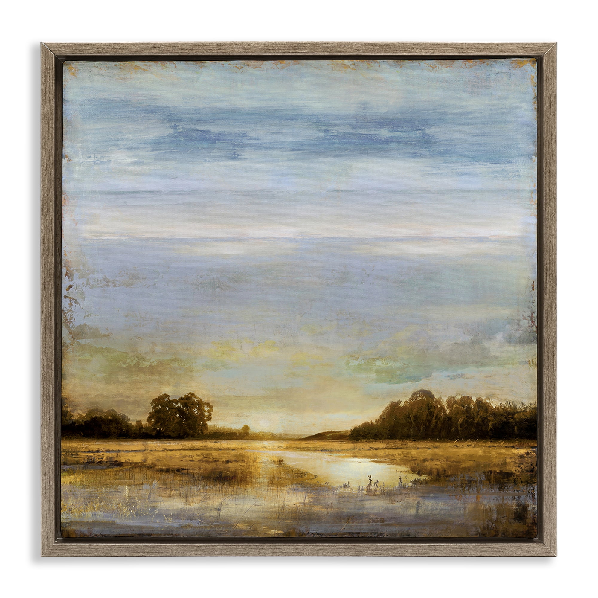 Stupell Industries Sun Reflection Landscape Landscape & Nature Painting Brown Floater Framed Canvas Art Print Wall Art, 25 x 25