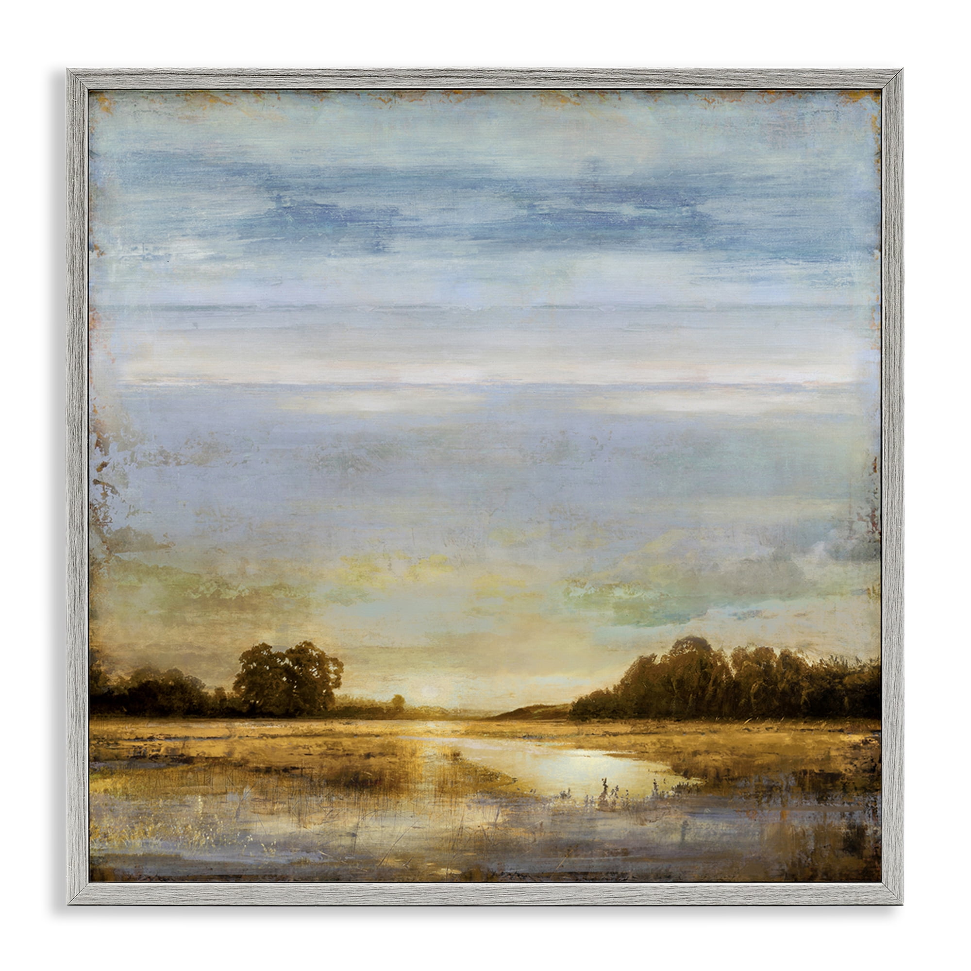 Stupell Industries Sun Reflection Landscape Landscape & Nature Painting Gray Framed Art Print Wall Art, 24 x 24