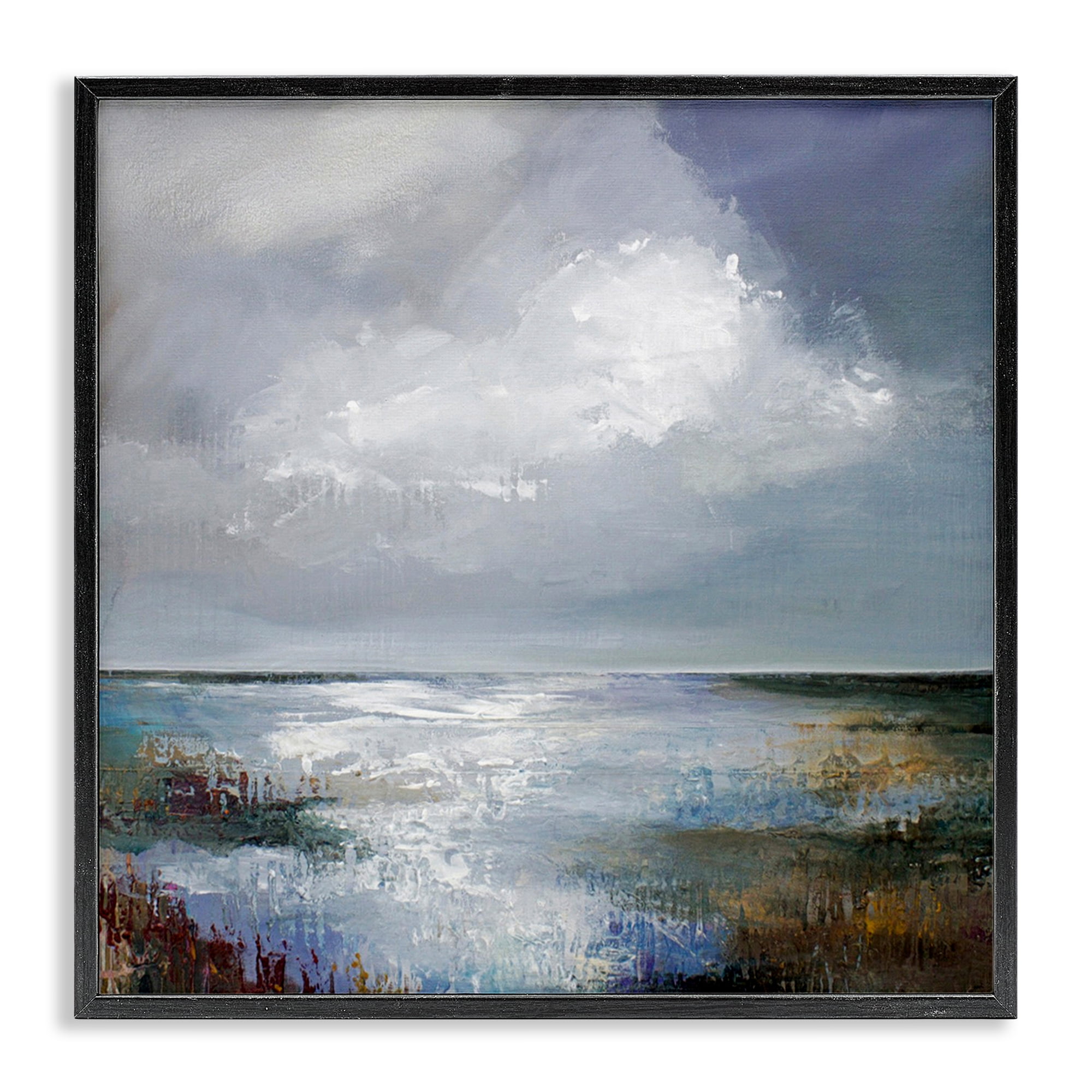 Stupell Industries Sun Reflection Ocean Surface Landscape & Nature Painting Black Framed Art Print Wall Art, 17 x 17