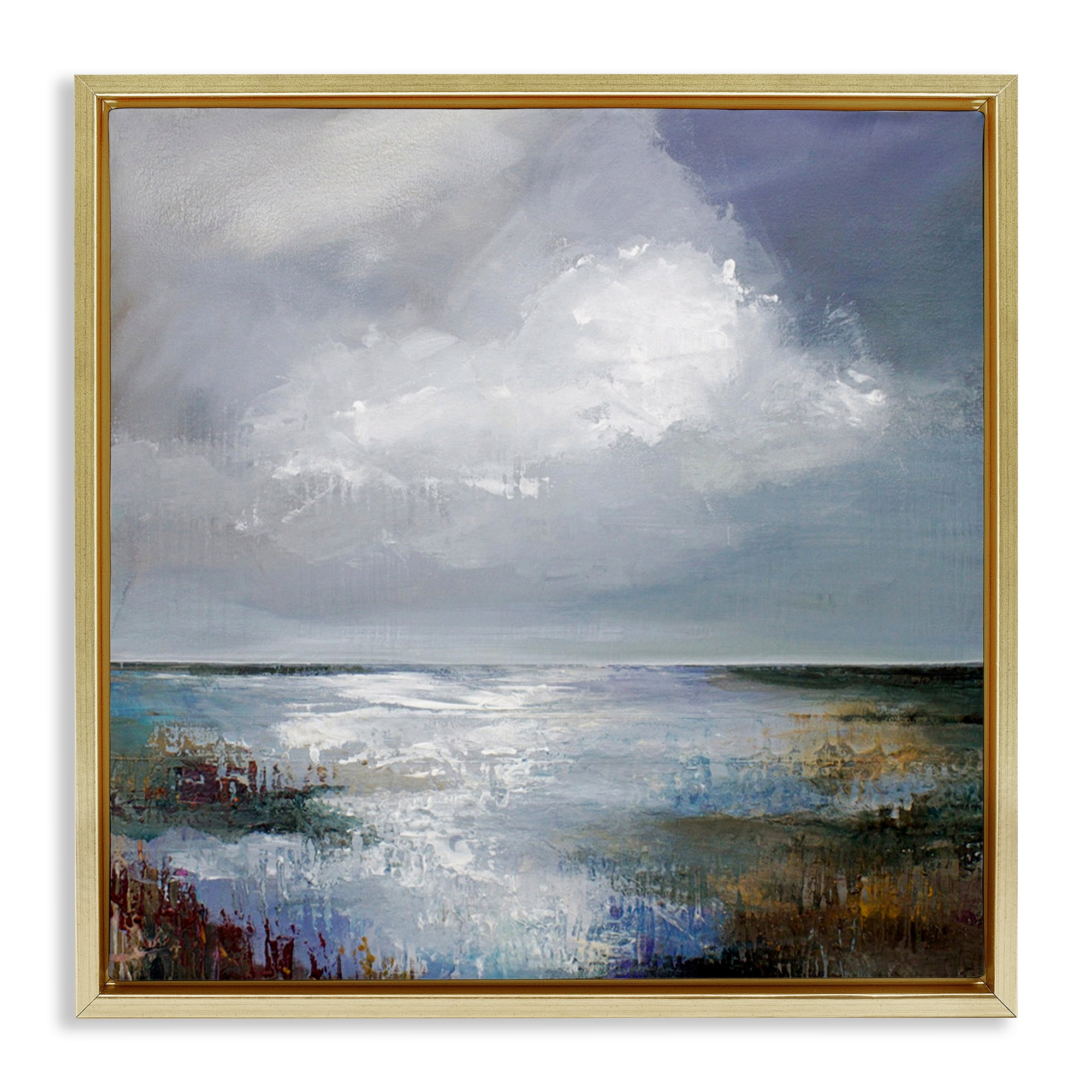 Stupell Industries Sun Reflection Ocean Surface Landscape & Nature Painting Gold Floater Framed Canvas Art Print Wall Art, 25 x 25