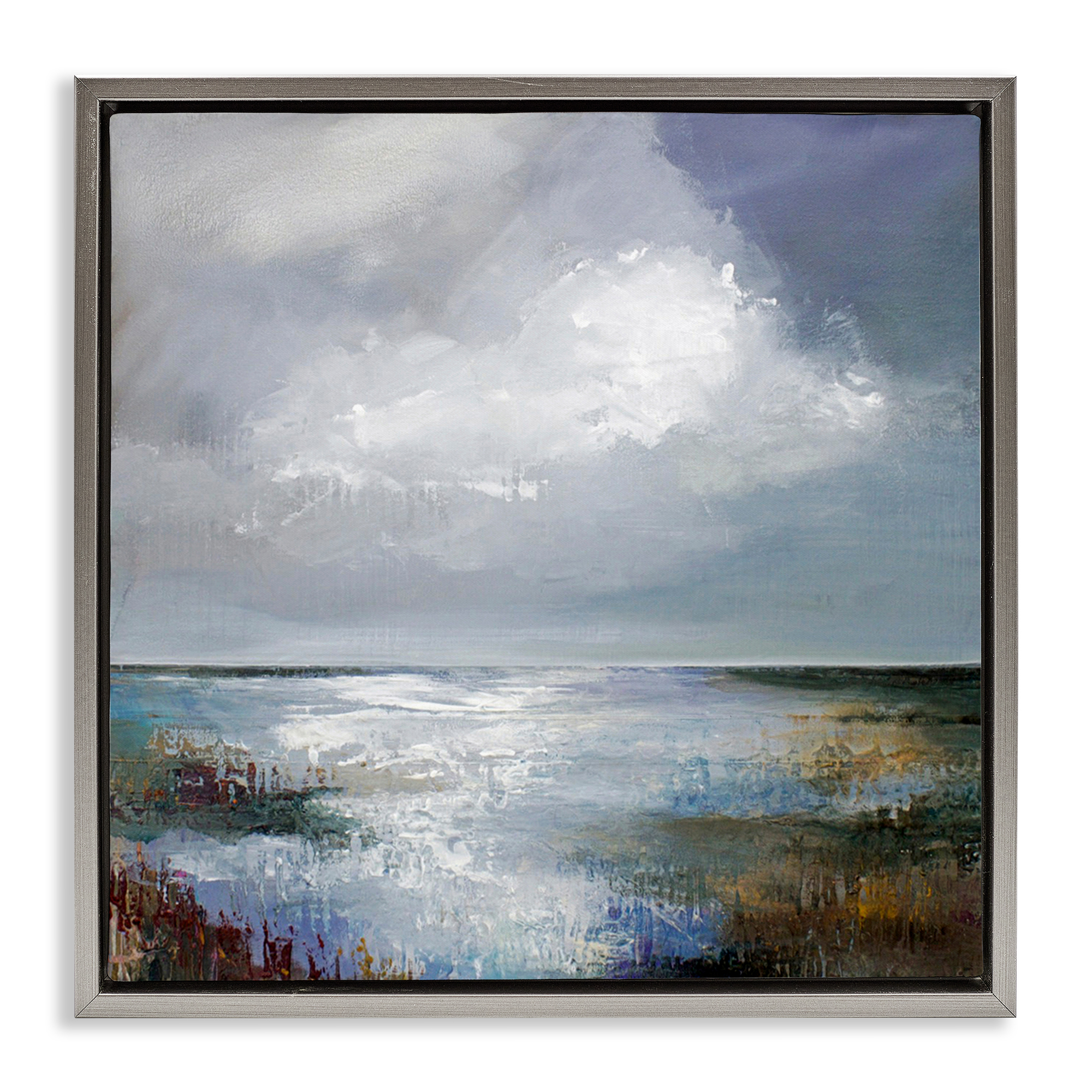 Stupell Industries Sun Reflection Ocean Surface Landscape & Nature Painting Gray Floater Framed Canvas Art Print Wall Art, 25 x 25