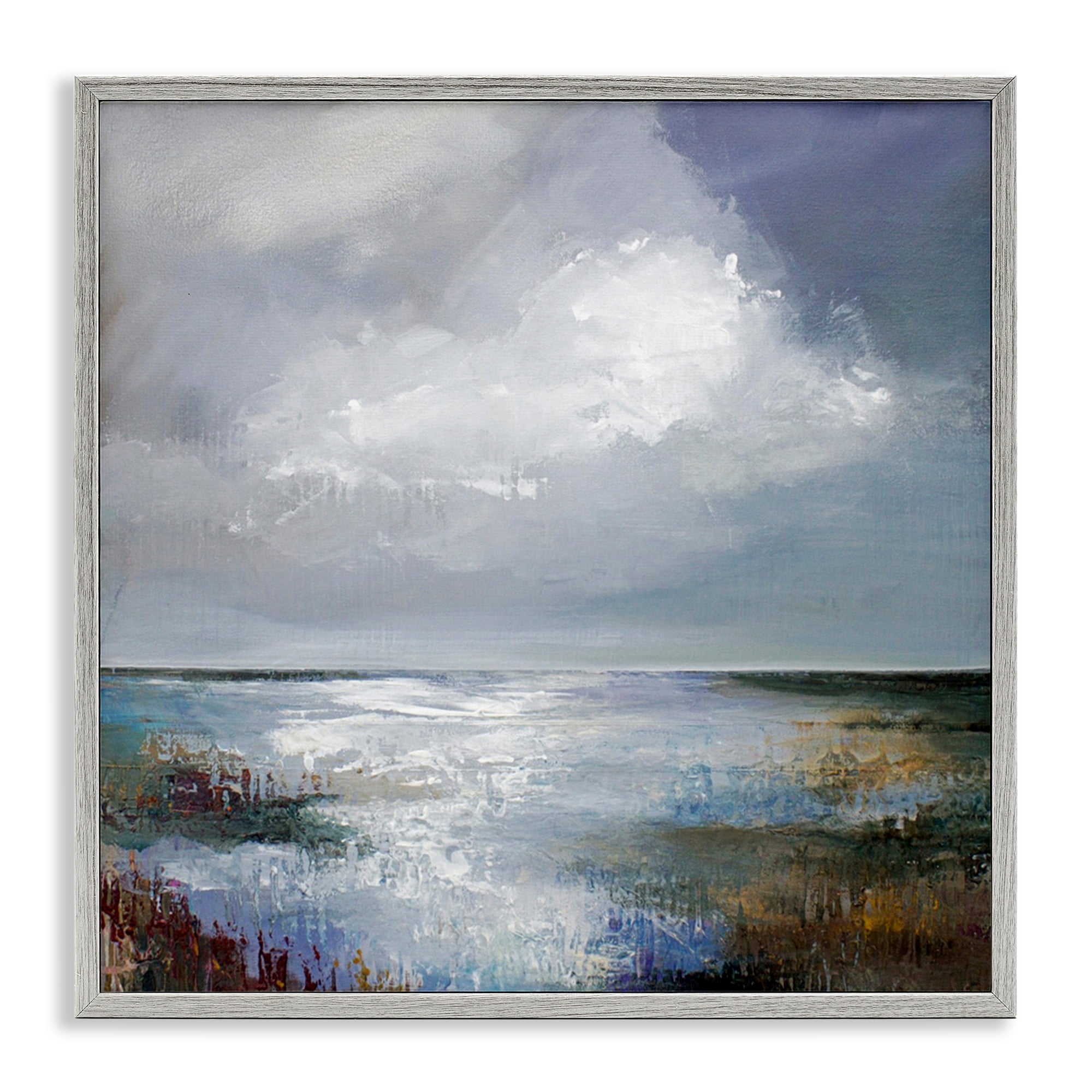 Stupell Industries Sun Reflection Ocean Surface Landscape & Nature Painting Gray Framed Art Print Wall Art, 24 x 24