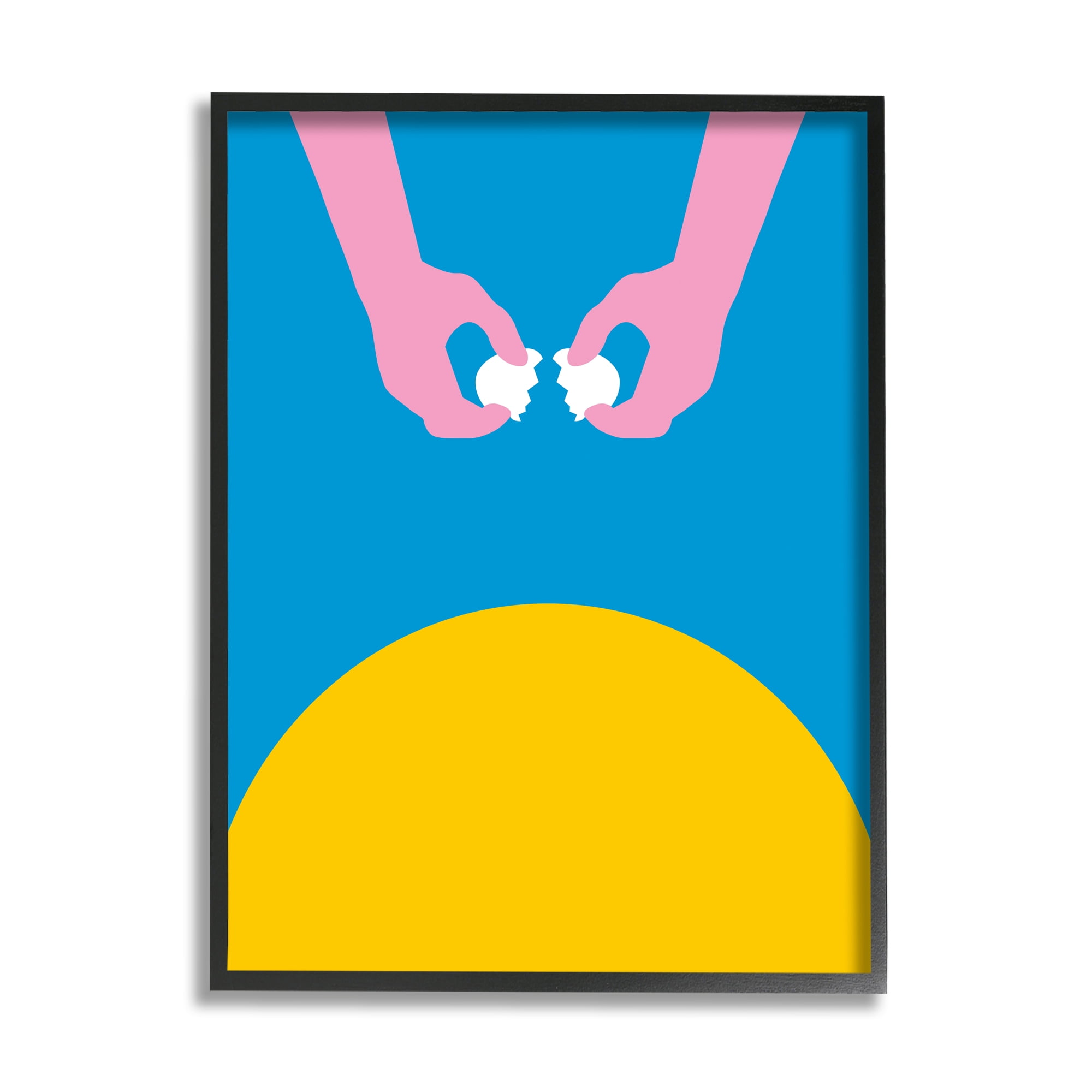 Stupell Industries Sun Rise Breakfast Pink Hands Cracking Eggs Abstract Painting Black Framed Art Print Wall Art, 24 x 30