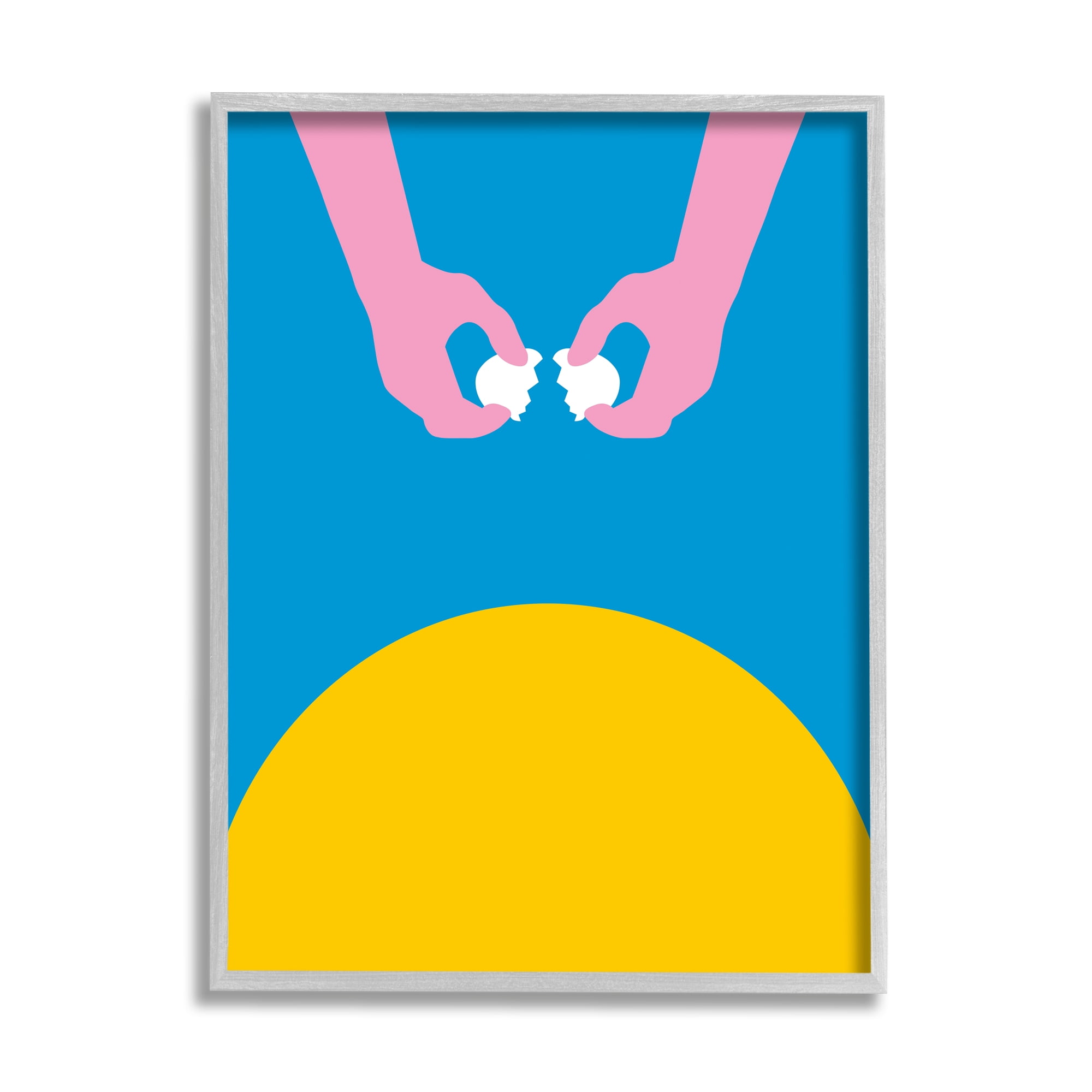 Stupell Industries Sun Rise Breakfast Pink Hands Cracking Eggs Abstract Painting Gray Framed Art Print Wall Art, 24 x 30