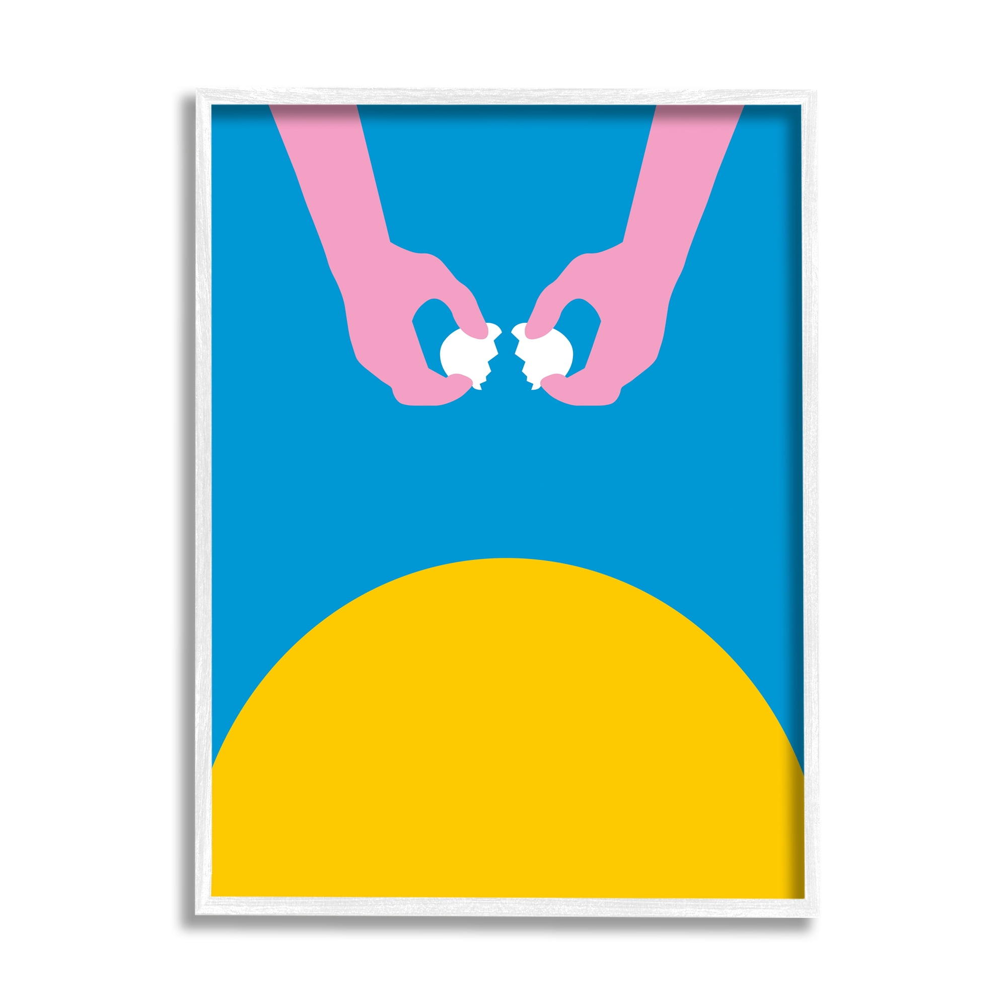 Stupell Industries Sun Rise Breakfast Pink Hands Cracking Eggs Abstract Painting White Framed Art Print Wall Art, 16 x 20