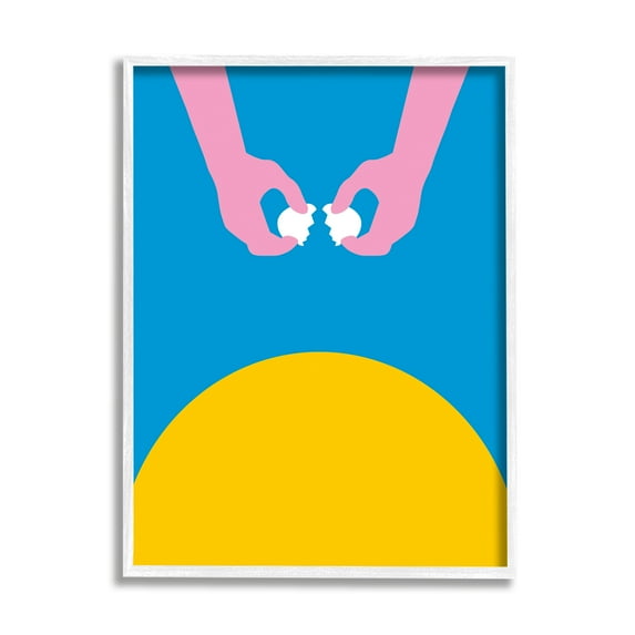 Stupell Industries Sun Rise Breakfast Pink Hands Cracking Eggs Abstract Painting White Framed Art Print Wall Art, 24 x 30