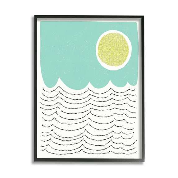 Stupell Industries Sun Rising over Ocean Waves Abstract Dotted Lines Abstract Painting Black Framed Art Print Wall Art, 11 x 14